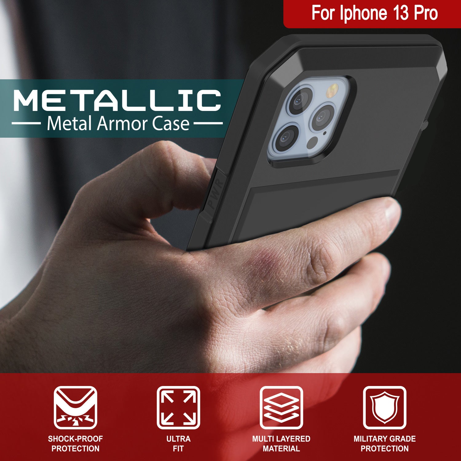 iPhone 13 Pro Metal Case, Heavy Duty Military Grade Armor Cover [shock proof] Full Body Hard [Black]