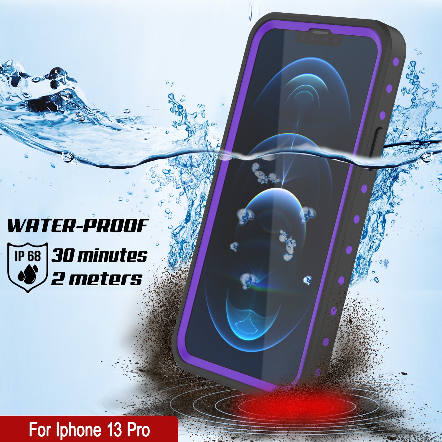 iPhone 13 Pro Waterproof IP68 Case, Punkcase [Purple] [StudStar Series] [Slim Fit] [Dirtproof]