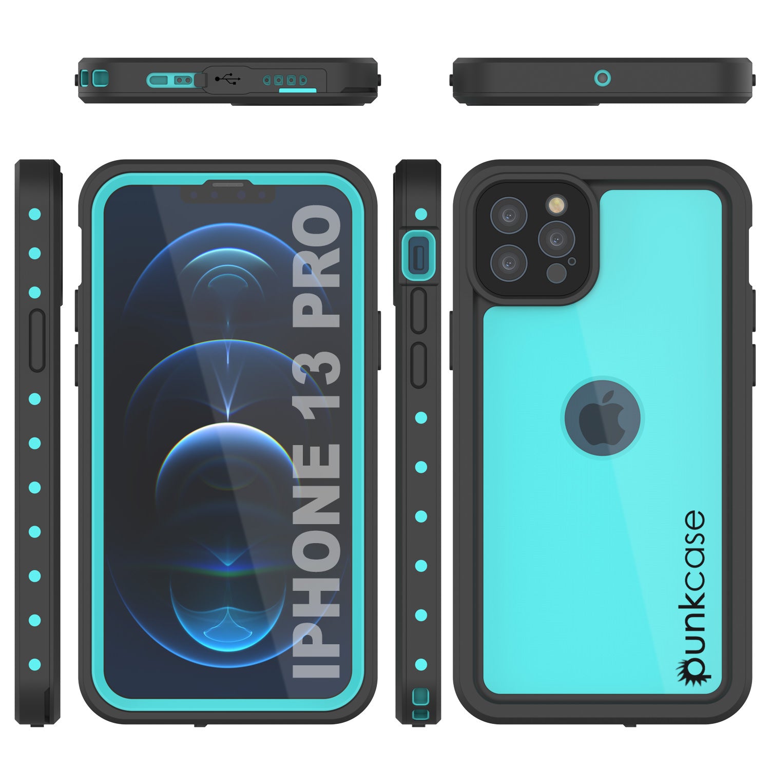 iPhone 13 Pro Waterproof IP68 Case, Punkcase [Teal] [StudStar Series] [Slim Fit]