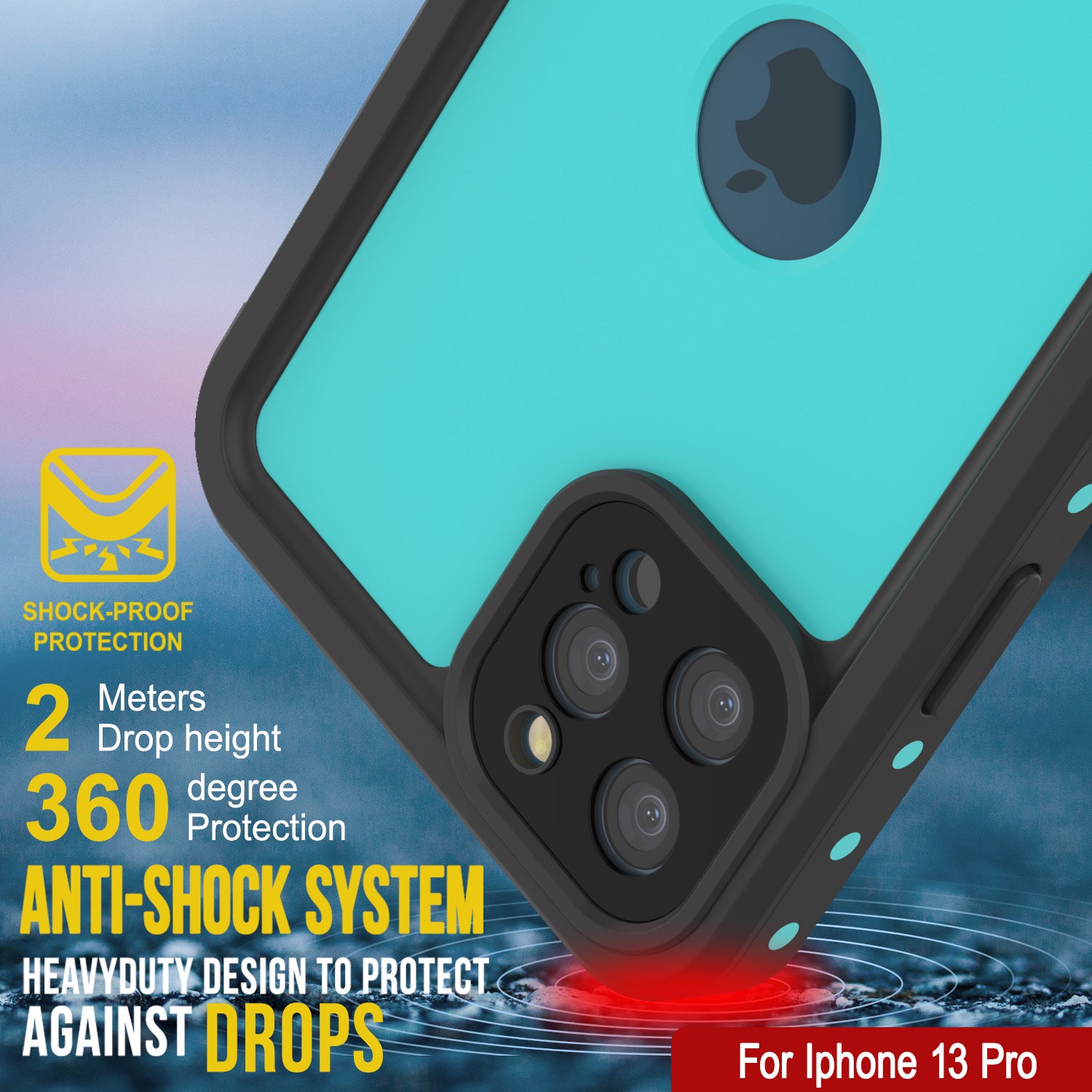iPhone 13 Pro Waterproof IP68 Case, Punkcase [Teal] [StudStar Series] [Slim Fit]