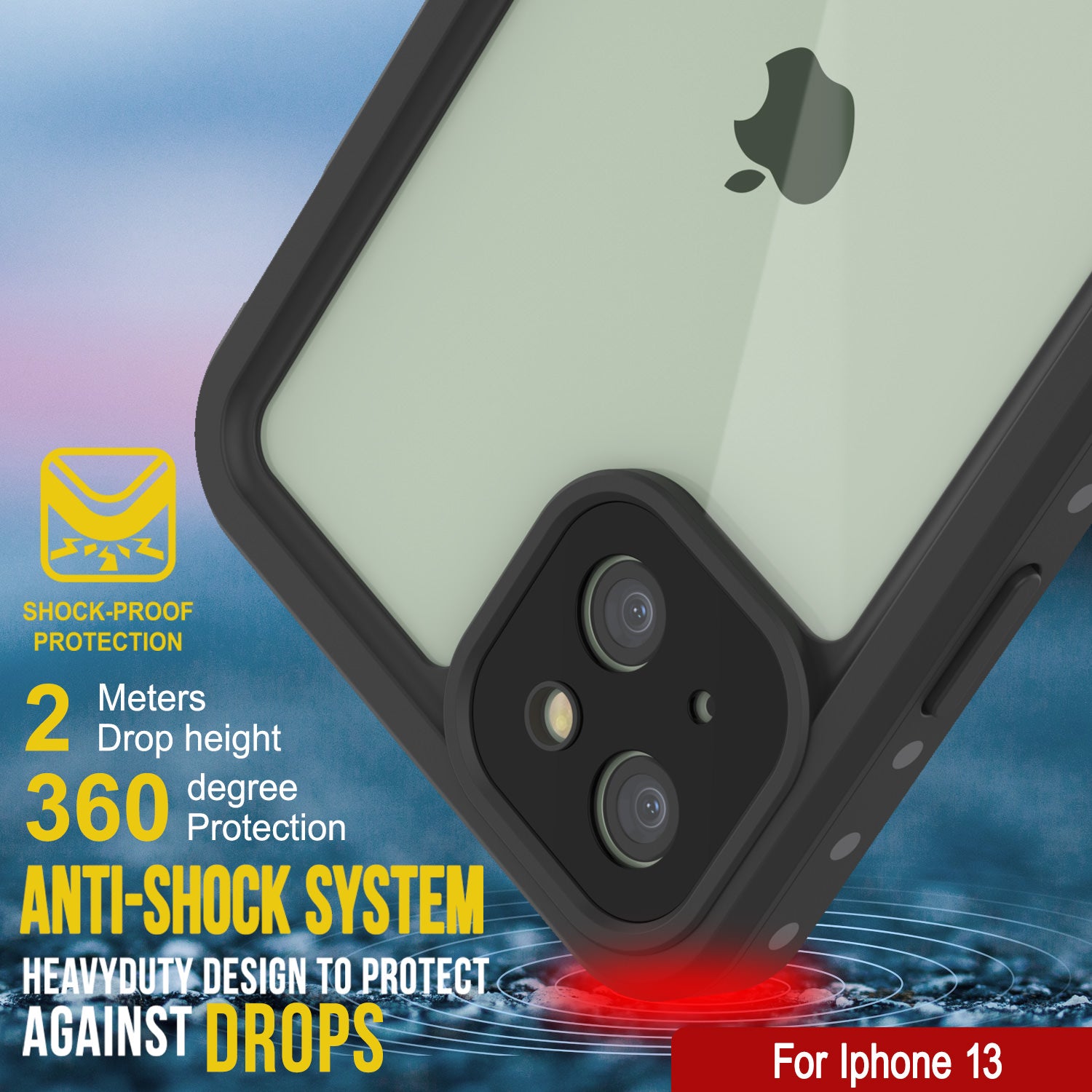 iPhone 13 Waterproof IP68 Case, Punkcase [Clear] [StudStar Series] [Slim Fit] [Dirtproof]