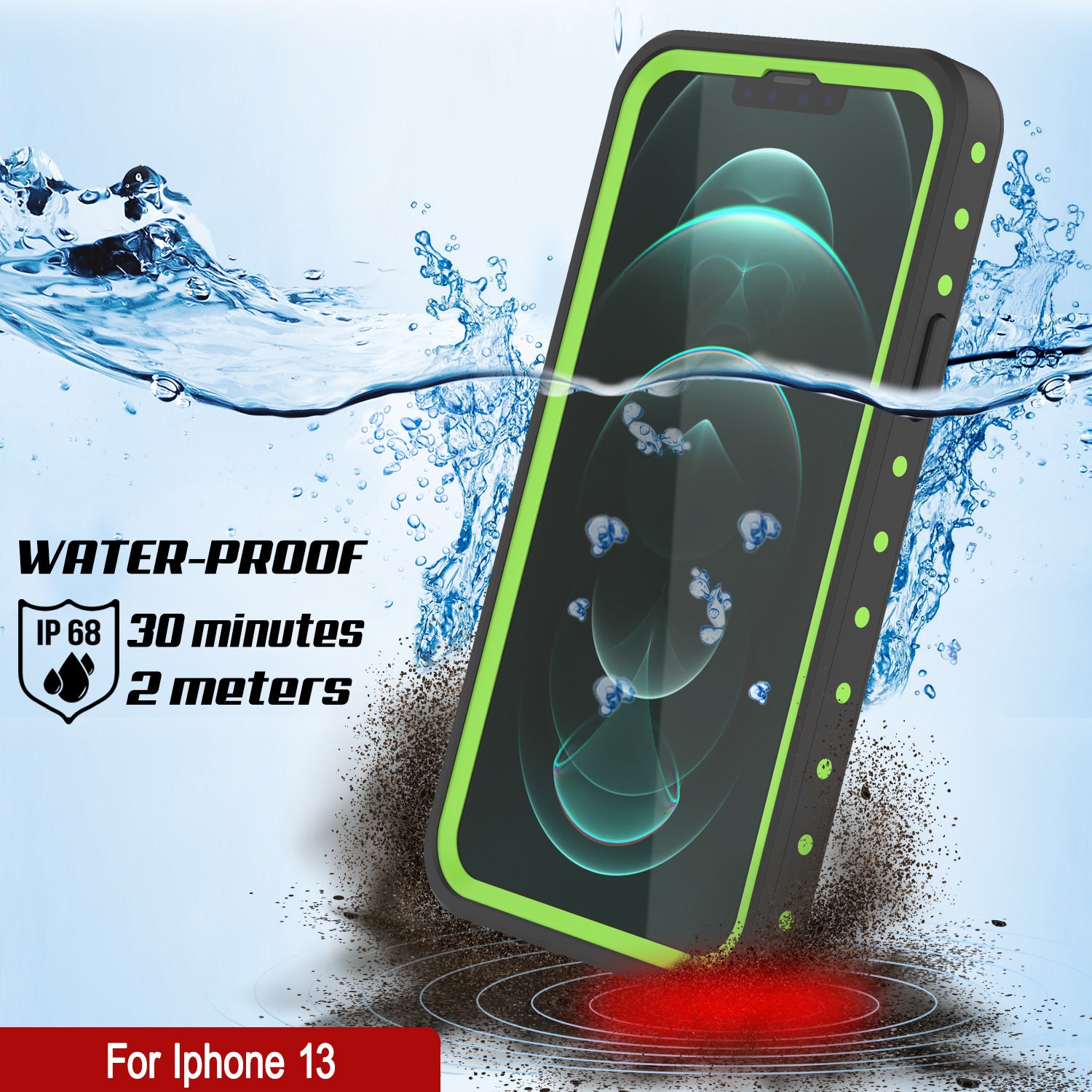 iPhone 13 Waterproof IP68 Case, Punkcase [Light green] [StudStar Series] [Slim Fit] [Dirtproof]