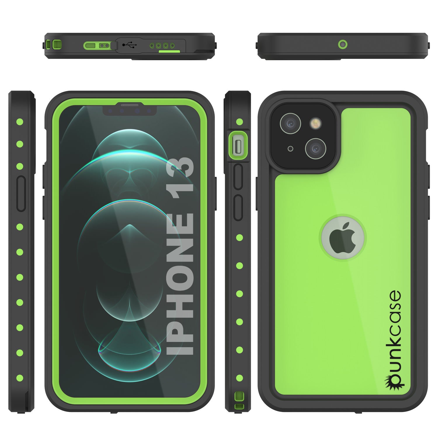 iPhone 13 Waterproof IP68 Case, Punkcase [Light green] [StudStar Series] [Slim Fit] [Dirtproof]
