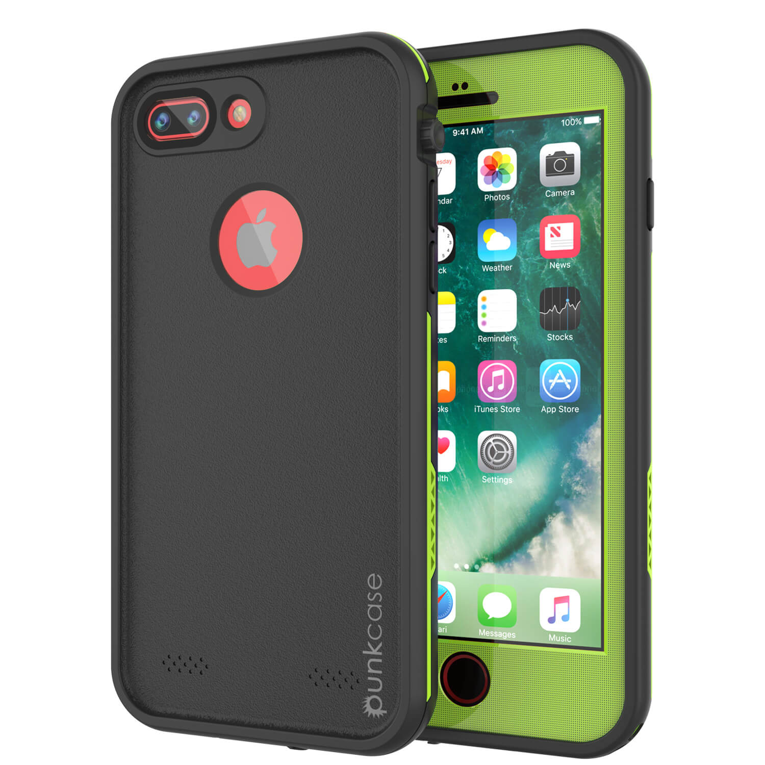 iPhone 7+ Plus Waterproof Case, Punkcase SpikeStar Light-Green Series | Thin Fit 6.6ft Underwater IP68