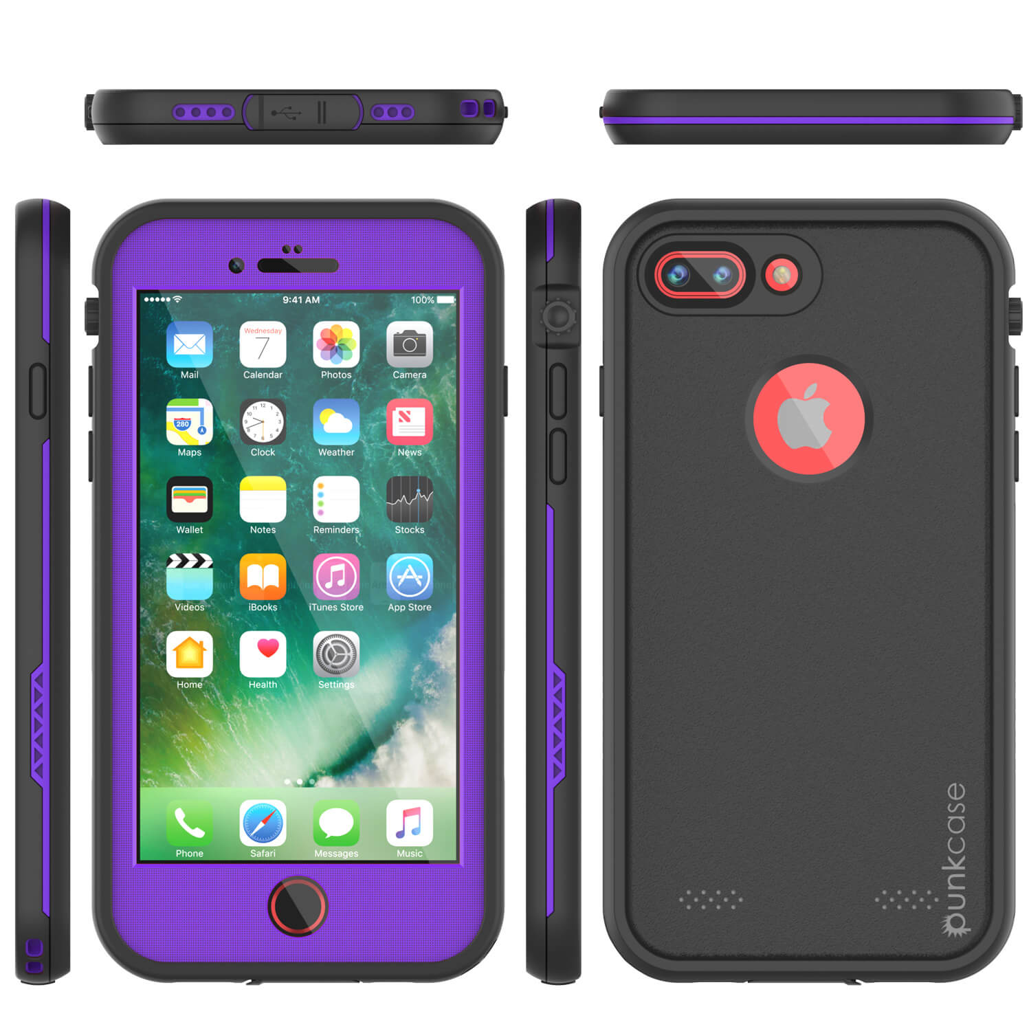 iPhone 7+ Plus Waterproof Case, Punkcase SpikeStar Purple Series | Thin Fit 6.6ft Underwater IP68