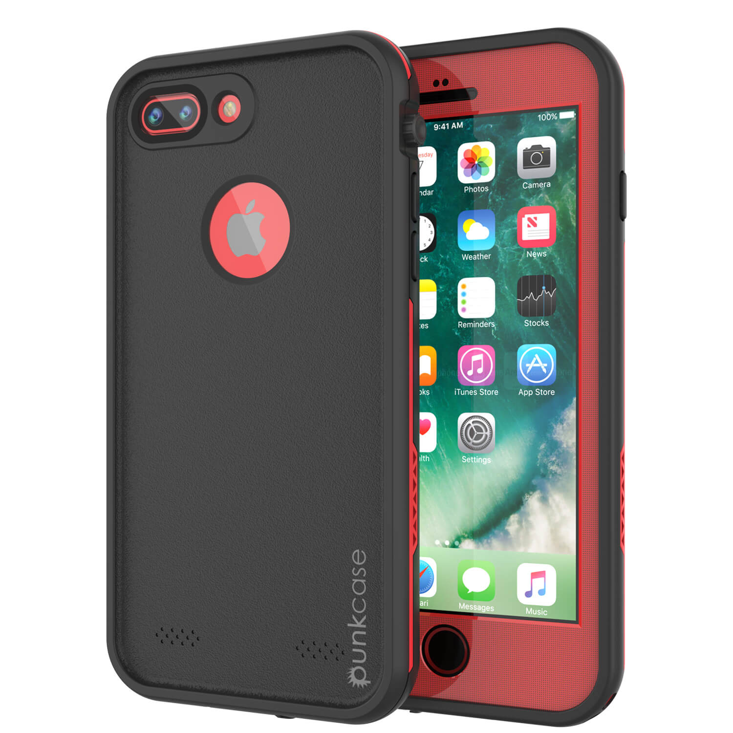 iPhone 7+ Plus Waterproof Case, Punkcase SpikeStar Red Series | Thin Fit 6.6ft Underwater IP68