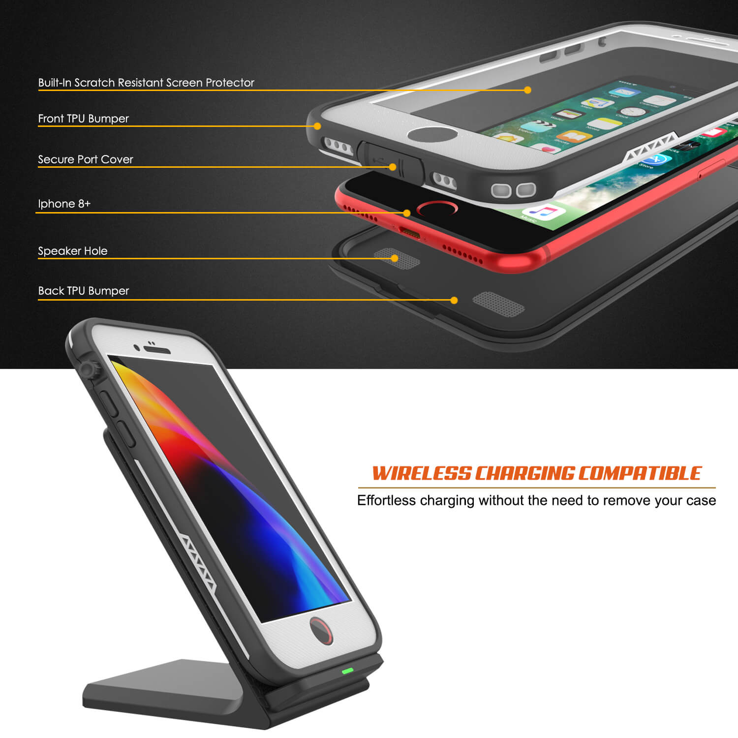 iPhone 7+ Plus Waterproof Case, Punkcase SpikeStar White Series | Thin Fit 6.6ft Underwater IP68