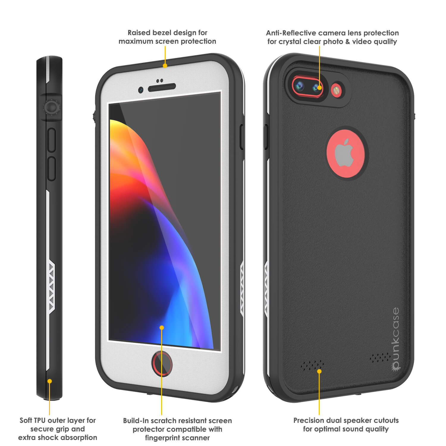 iPhone 7+ Plus Waterproof Case, Punkcase SpikeStar White Series | Thin Fit 6.6ft Underwater IP68