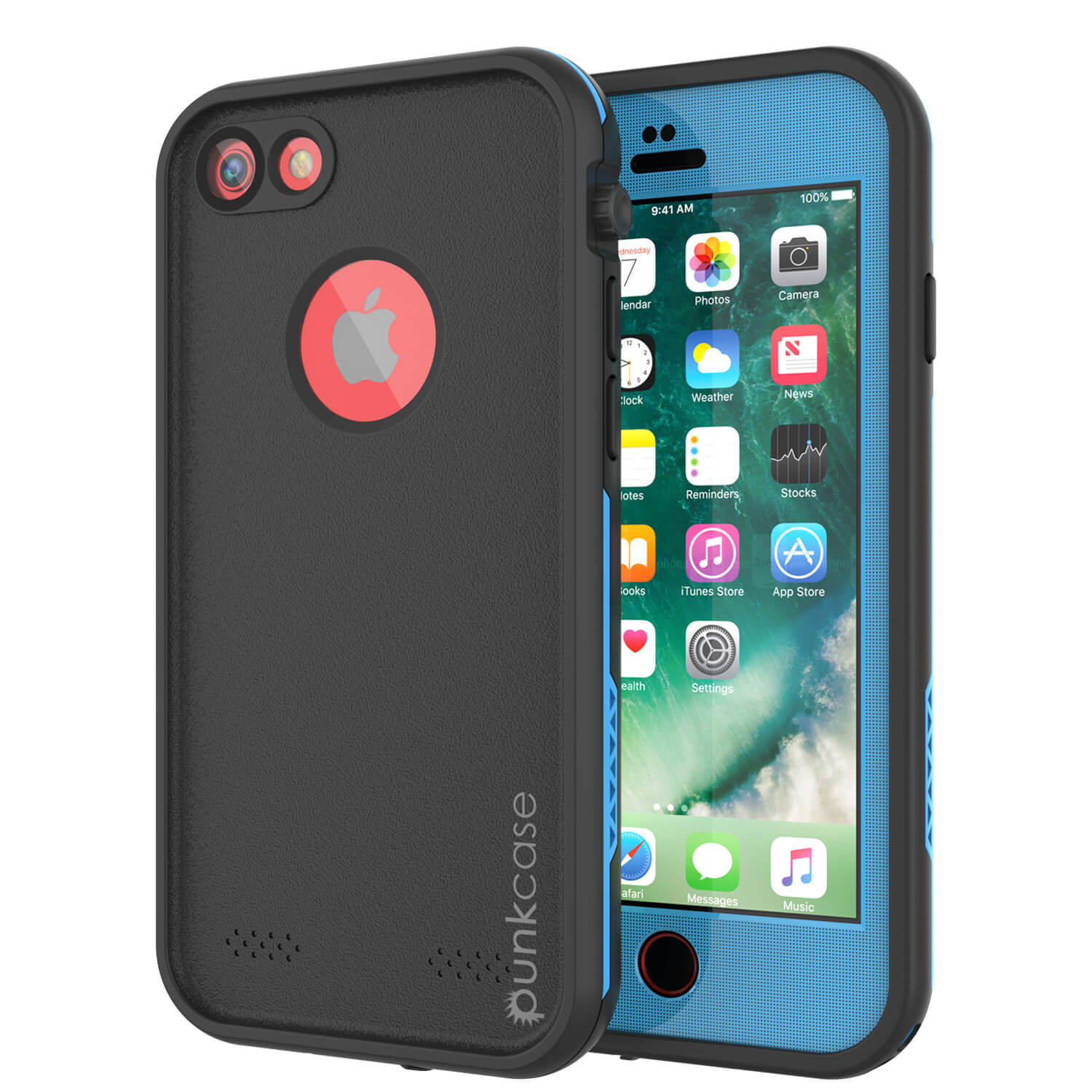 iPhone 7 Waterproof Case, Punkcase SpikeStar Light-Blue Series | Thin Fit 6.6ft Underwater IP68