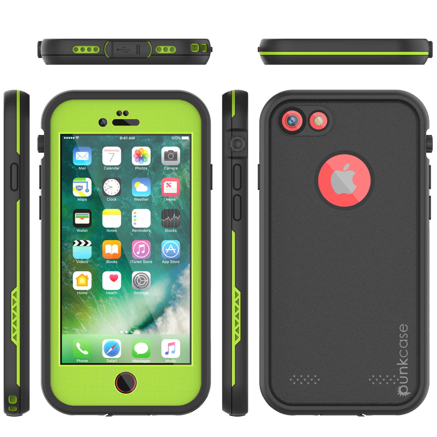 iPhone 7 Waterproof Case, Punkcase SpikeStar Light-Green Series | Thin Fit 6.6ft Underwater IP68