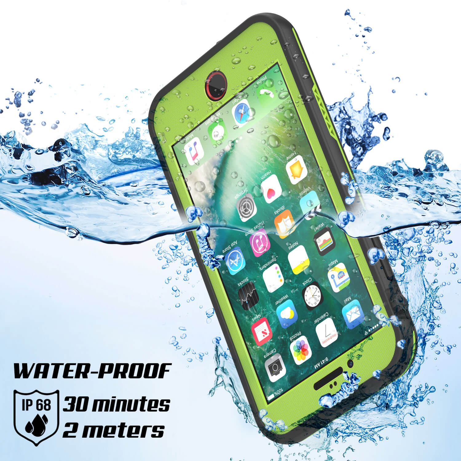 iPhone 7 Waterproof Case, Punkcase SpikeStar Light-Green Series | Thin Fit 6.6ft Underwater IP68