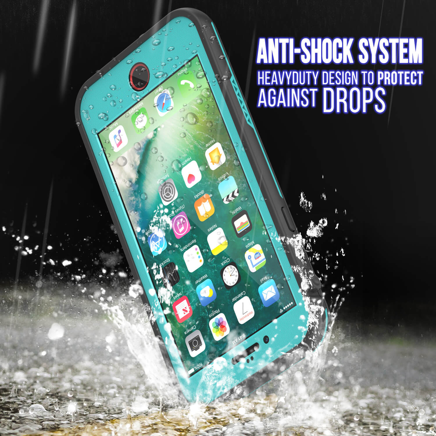 iPhone 7 Waterproof Case, Punkcase SpikeStar Teal Series | Thin Fit 6.6ft Underwater IP68