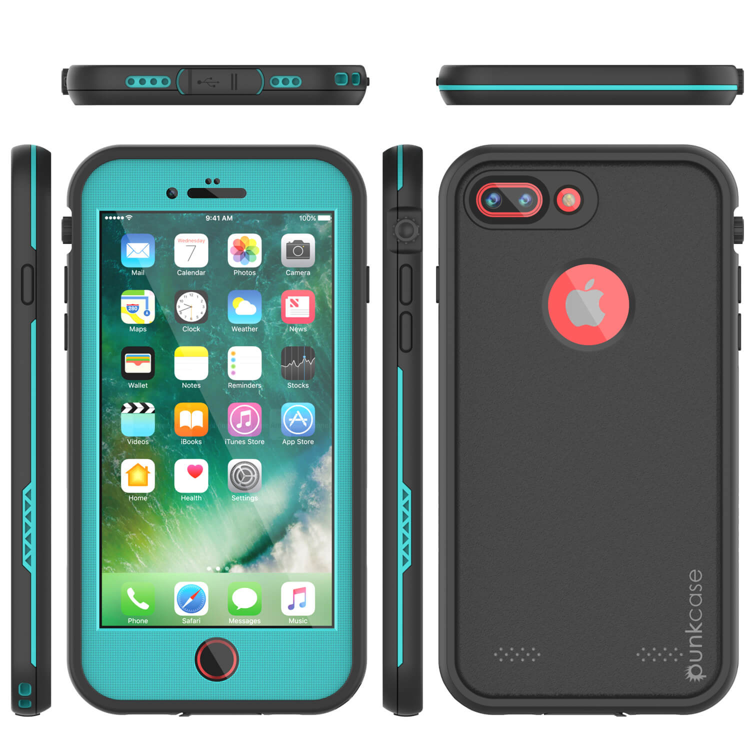 iPhone 8+ Plus Waterproof Case, Punkcase SpikeStar Teal Series | Thin Fit 6.6ft Underwater IP68
