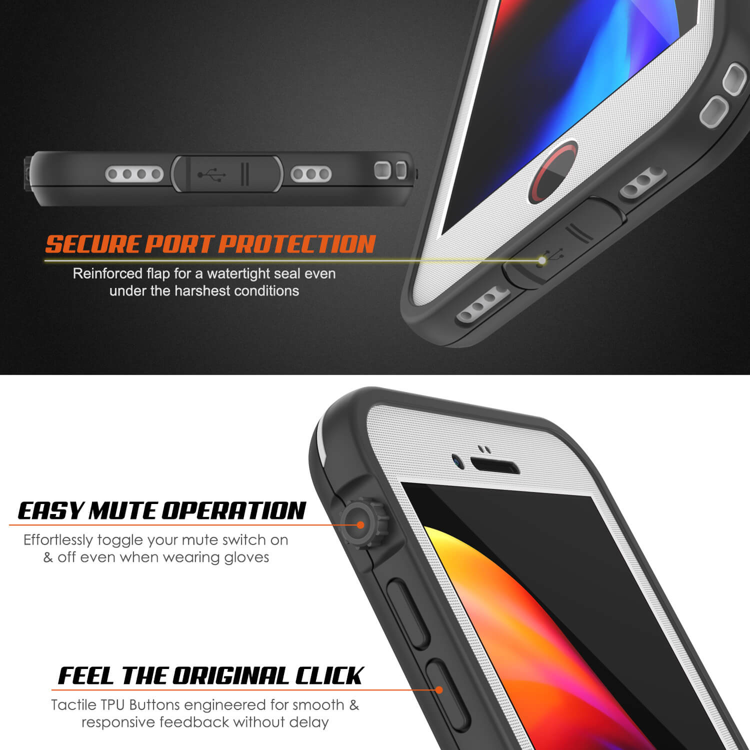 iPhone 8+ Plus Waterproof Case, Punkcase SpikeStar White Series | Thin Fit 6.6ft Underwater IP68