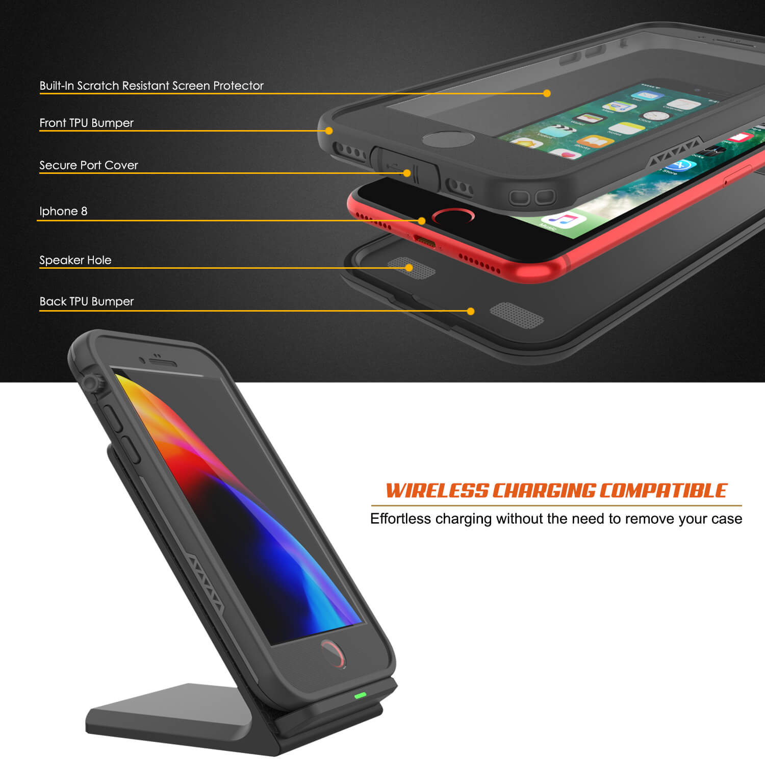 iPhone 8 Waterproof Case, Punkcase SpikeStar Black Series | Thin Fit 6.6ft Underwater IP68