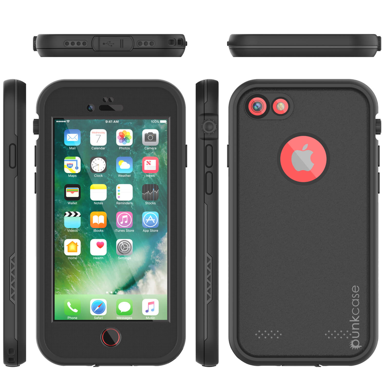 iPhone 8 Waterproof Case, Punkcase SpikeStar Black Series | Thin Fit 6.6ft Underwater IP68