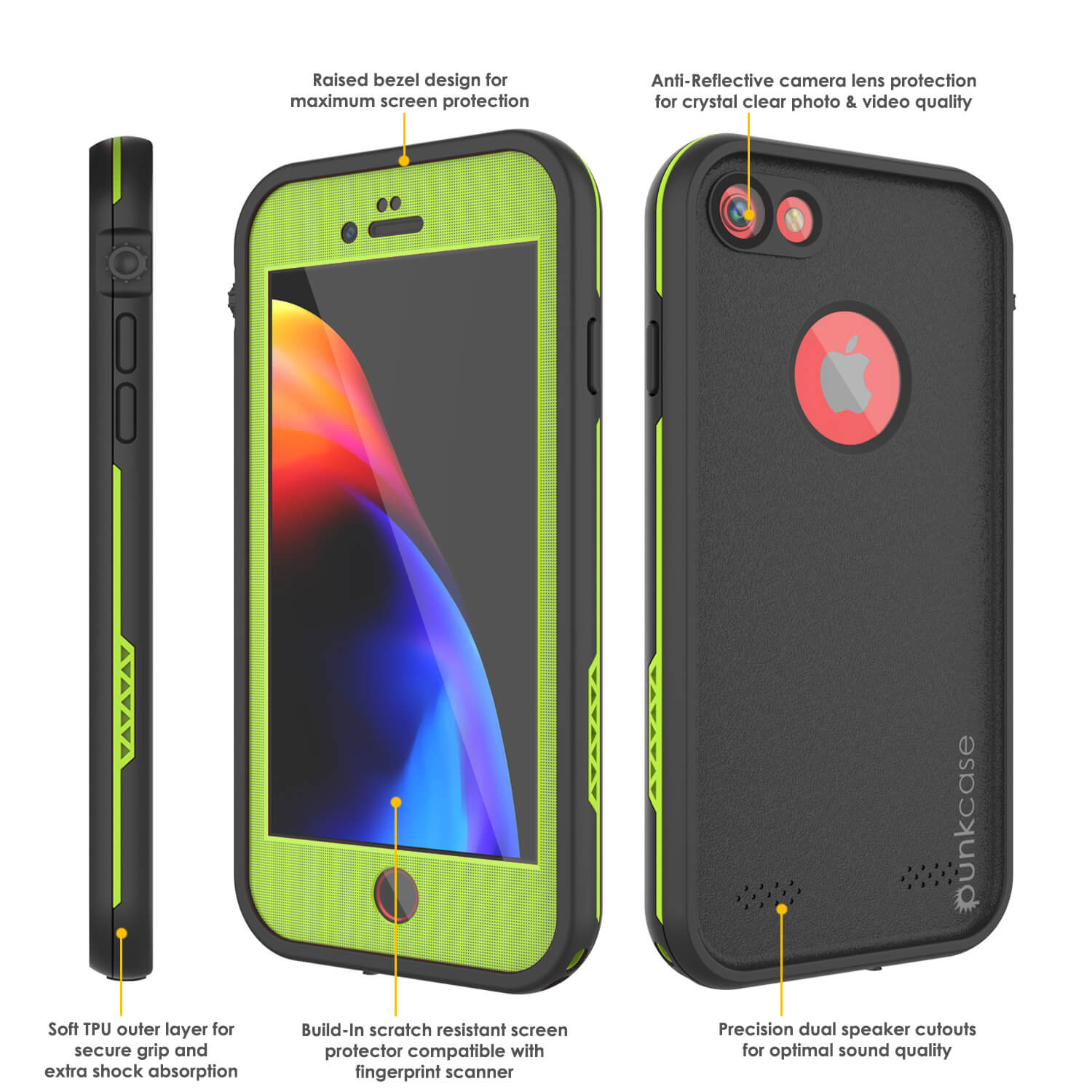 iPhone 8 Waterproof Case, Punkcase SpikeStar Light-Green Series | Thin Fit 6.6ft Underwater IP68