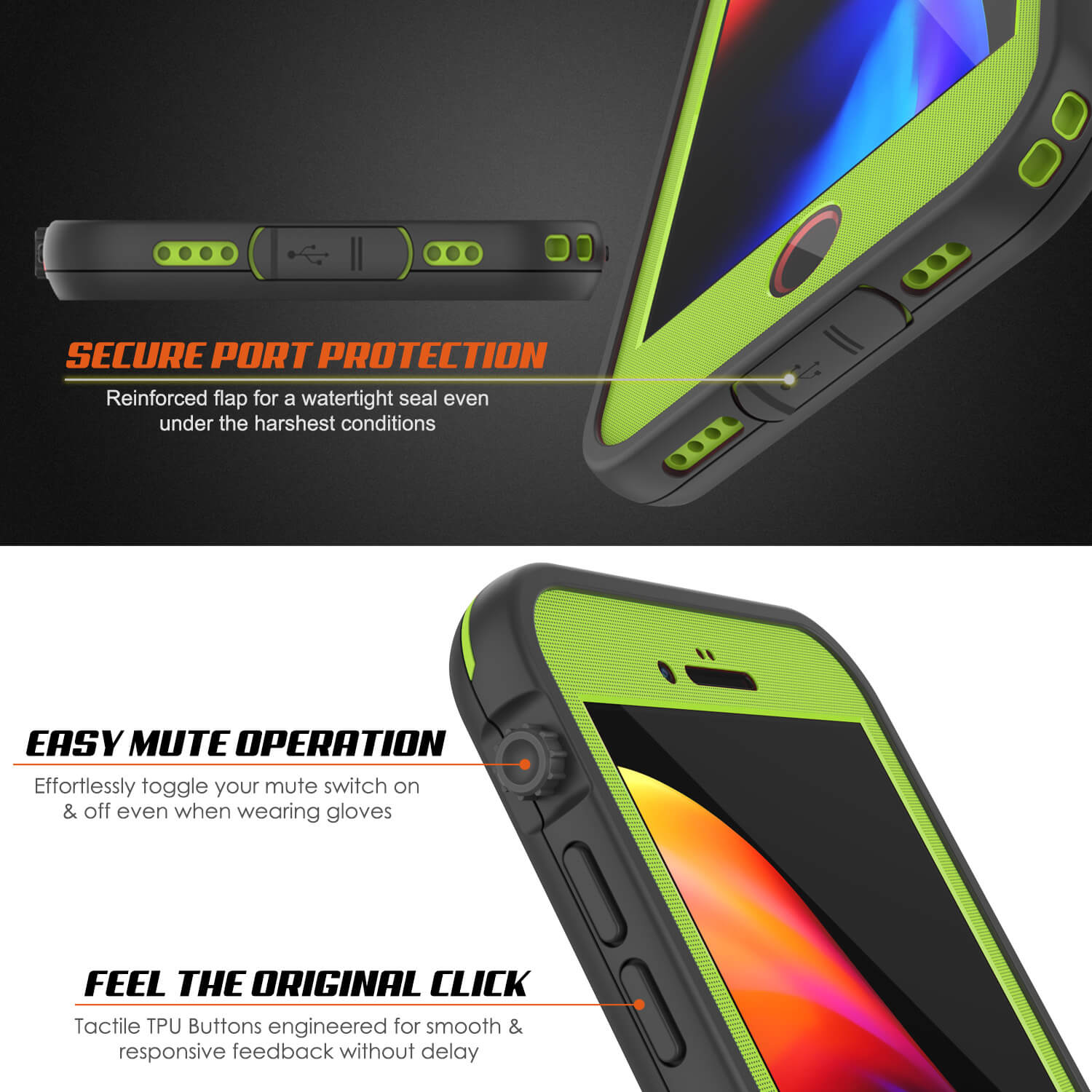 iPhone 8 Waterproof Case, Punkcase SpikeStar Light-Green Series | Thin Fit 6.6ft Underwater IP68