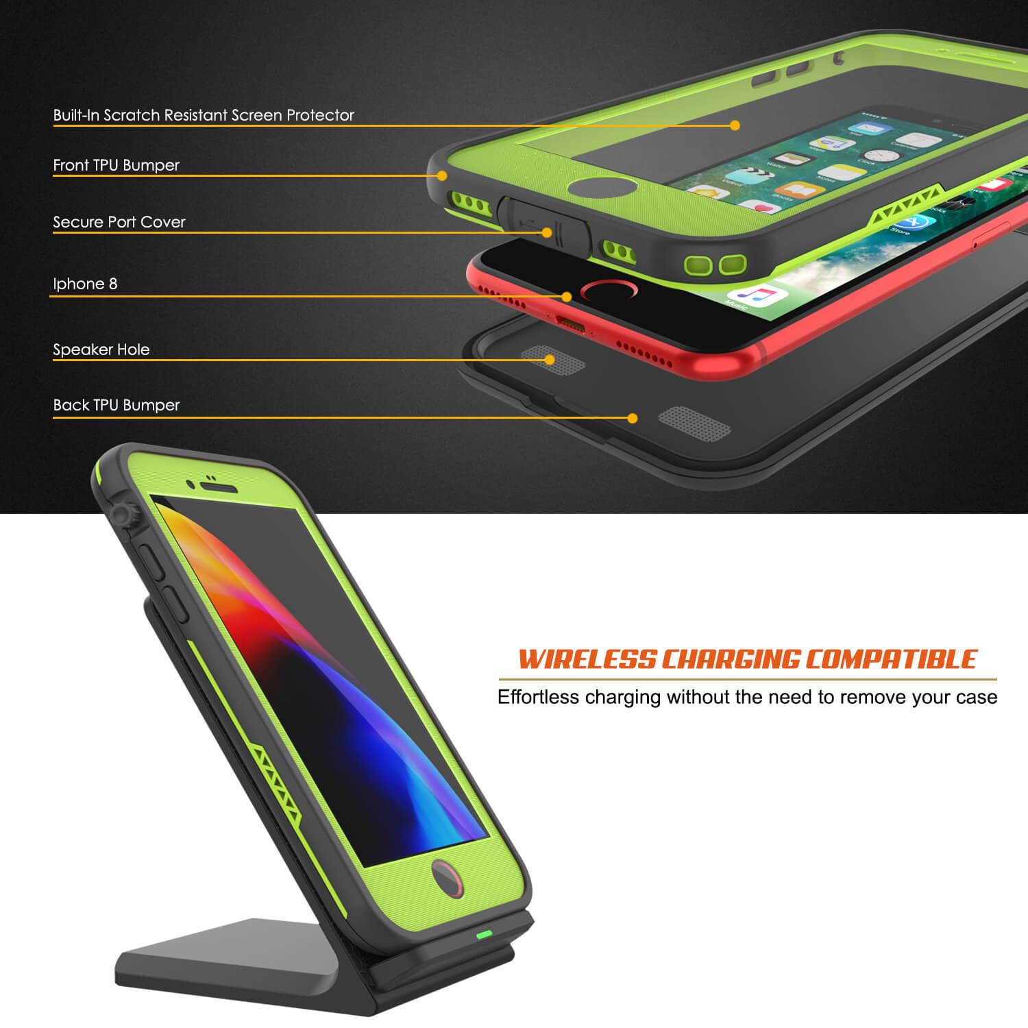 iPhone 8 Waterproof Case, Punkcase SpikeStar Light-Green Series | Thin Fit 6.6ft Underwater IP68