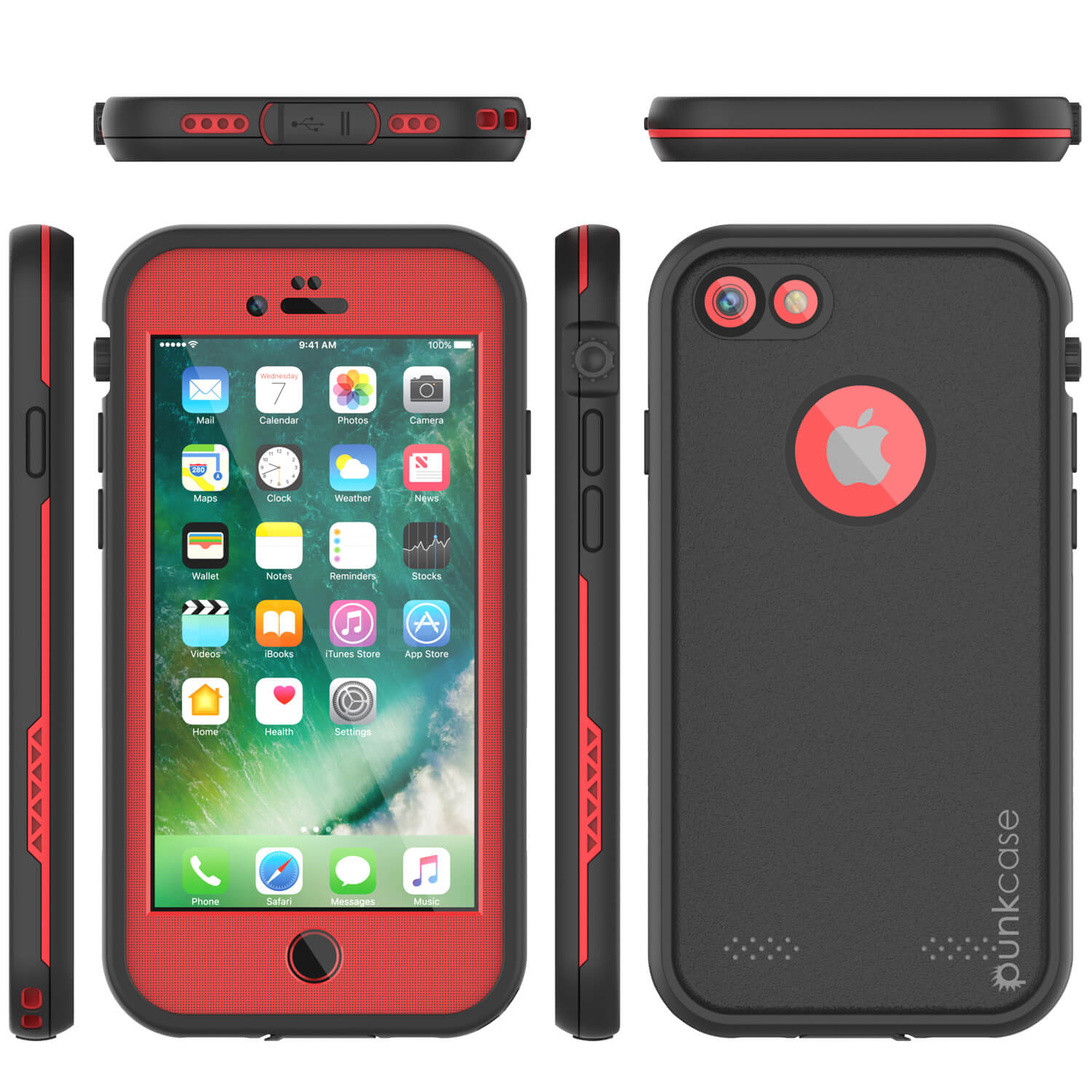 iPhone 8 Waterproof Case, Punkcase SpikeStar Red Series | Thin Fit 6.6ft Underwater IP68