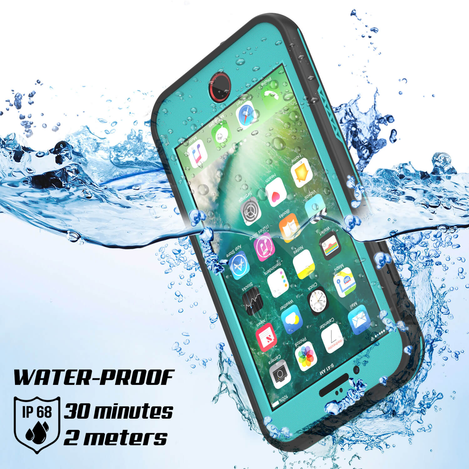 iPhone 8 Waterproof Case, Punkcase SpikeStar Teal Series | Thin Fit 6.6ft Underwater IP68