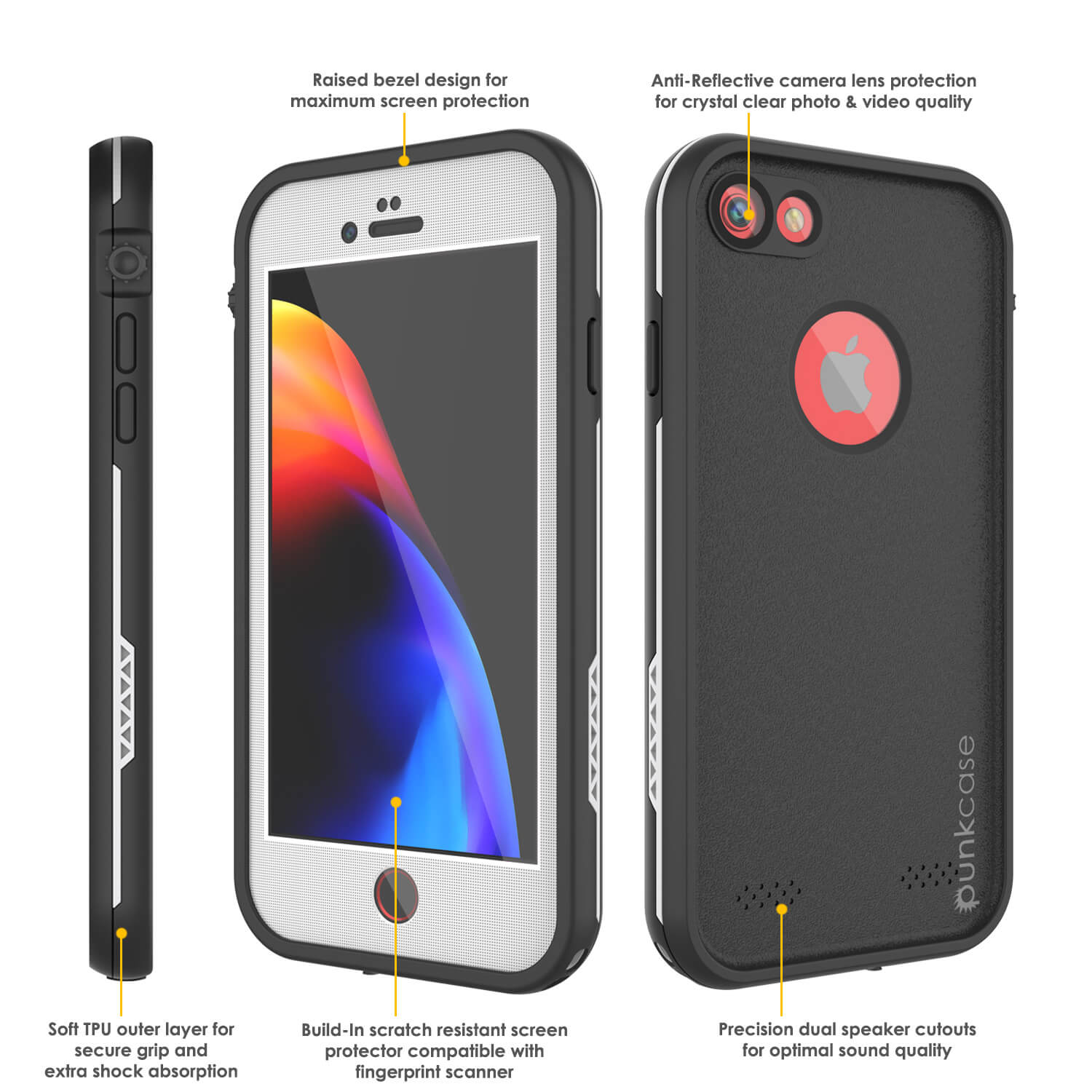 iPhone 8 Waterproof Case, Punkcase SpikeStar White Series | Thin Fit 6.6ft Underwater IP68