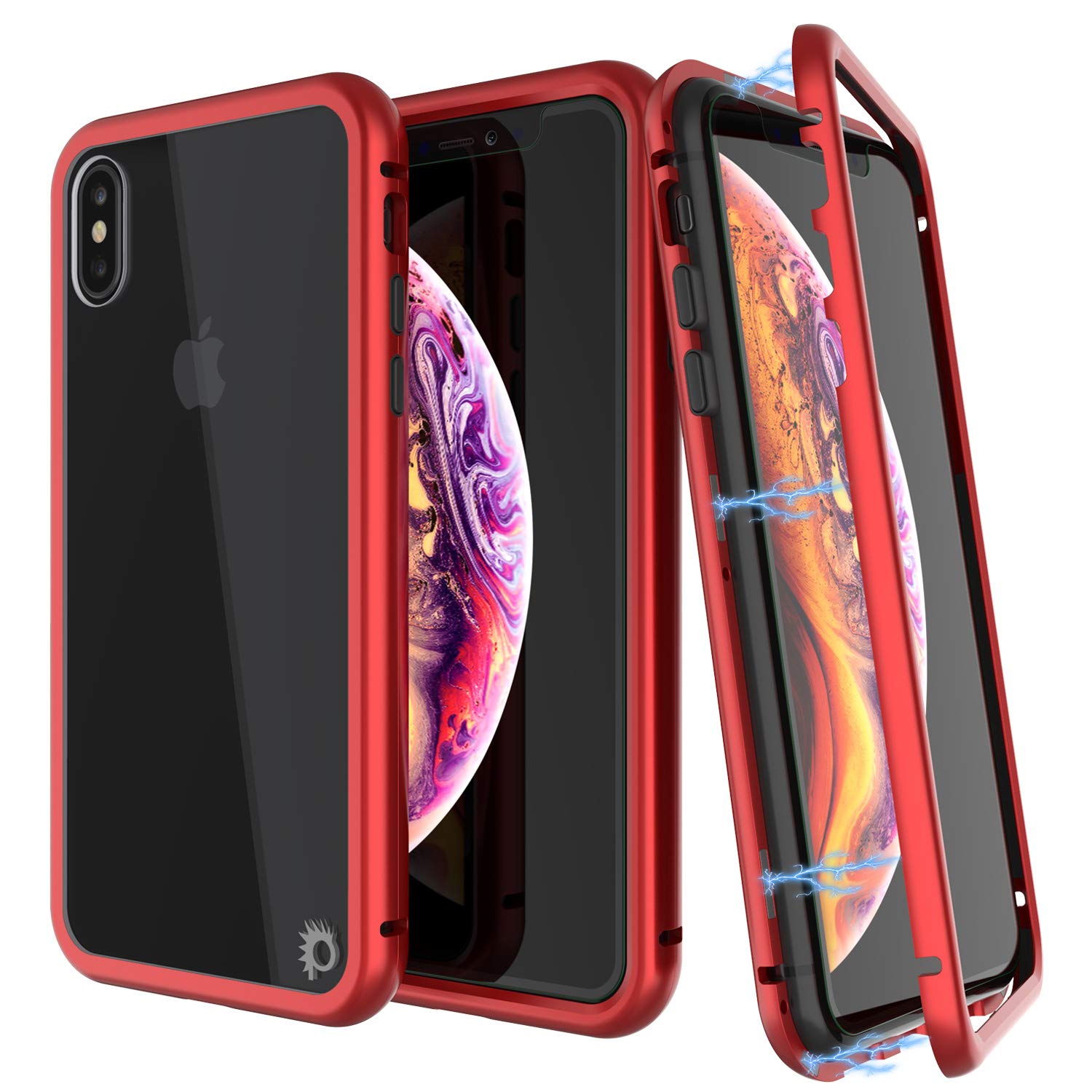 iPhone XS Max Case, Punkcase Magnetic Shield Protective TPU Cover W/ Tempered Glass Screen Protector [Red]
