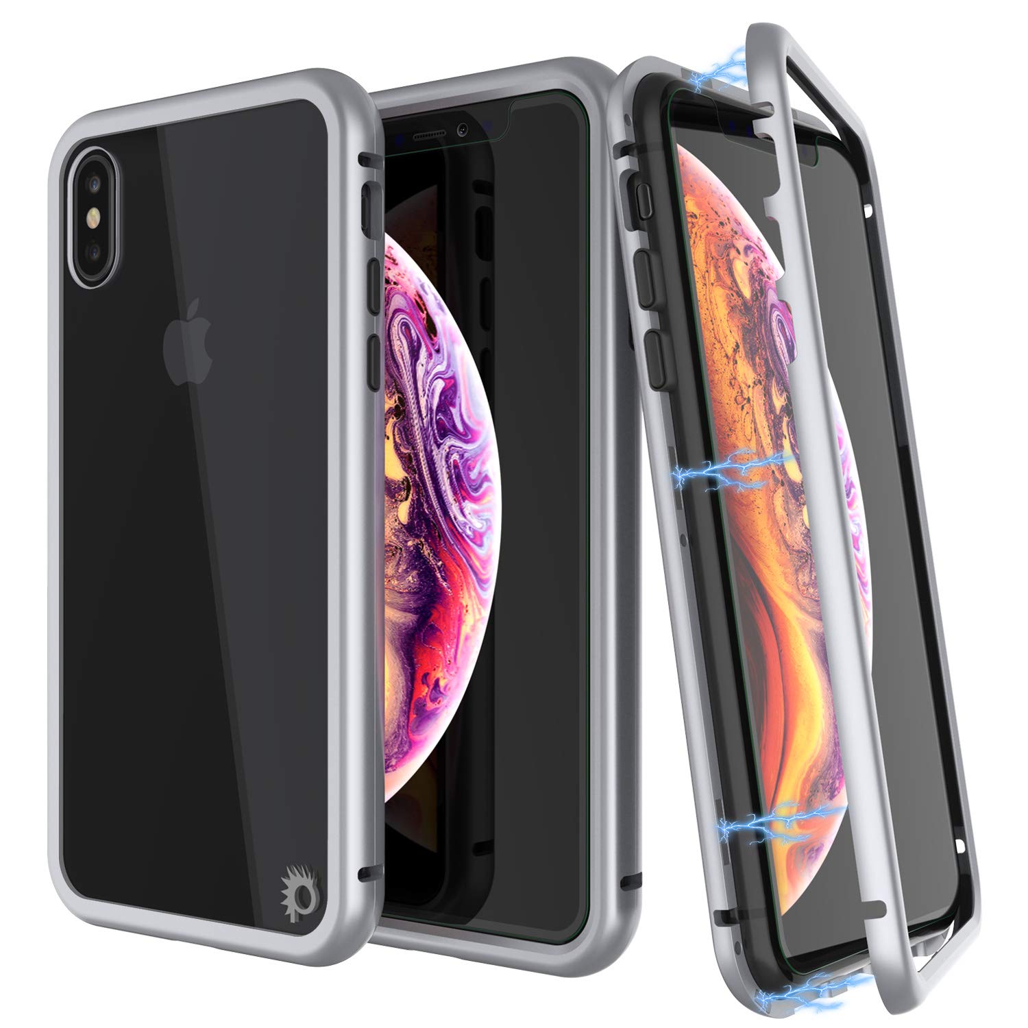 iPhone XS Max Case, Punkcase Magnetic Shield Protective TPU Cover W/ Tempered Glass Screen Protector [Silver]