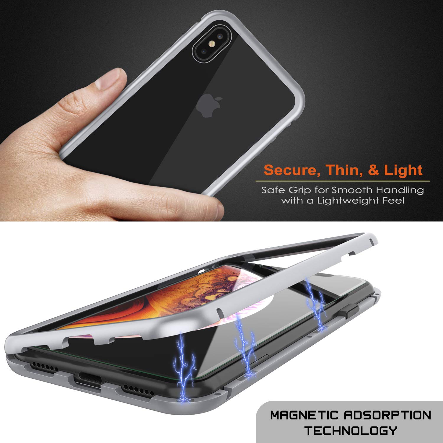 iPhone XS Case, Punkcase Magnetic Shield Protective TPU Cover W/ Tempered Glass Screen Protector [Silver]