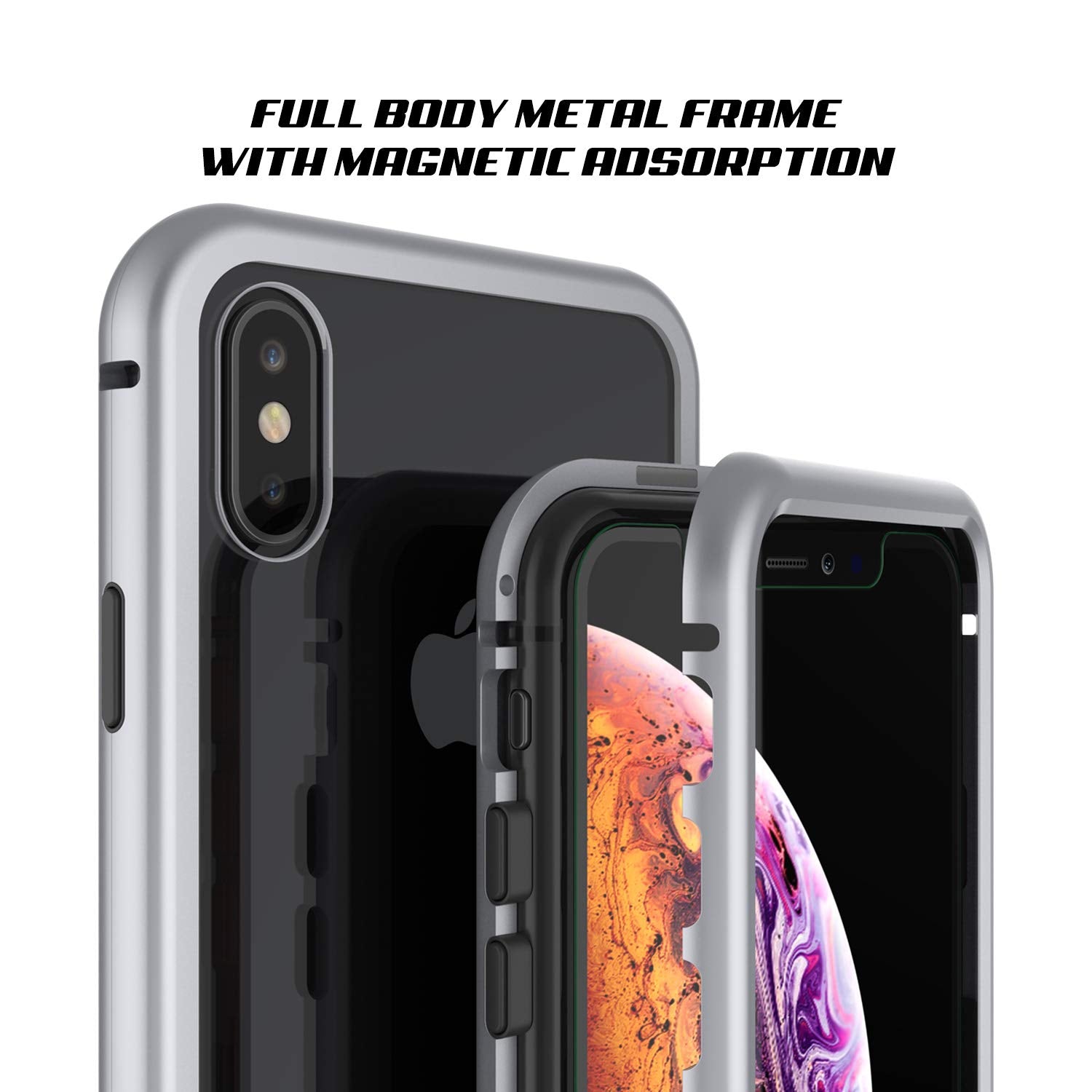 iPhone XS Case, Punkcase Magnetic Shield Protective TPU Cover W/ Tempered Glass Screen Protector [Silver]