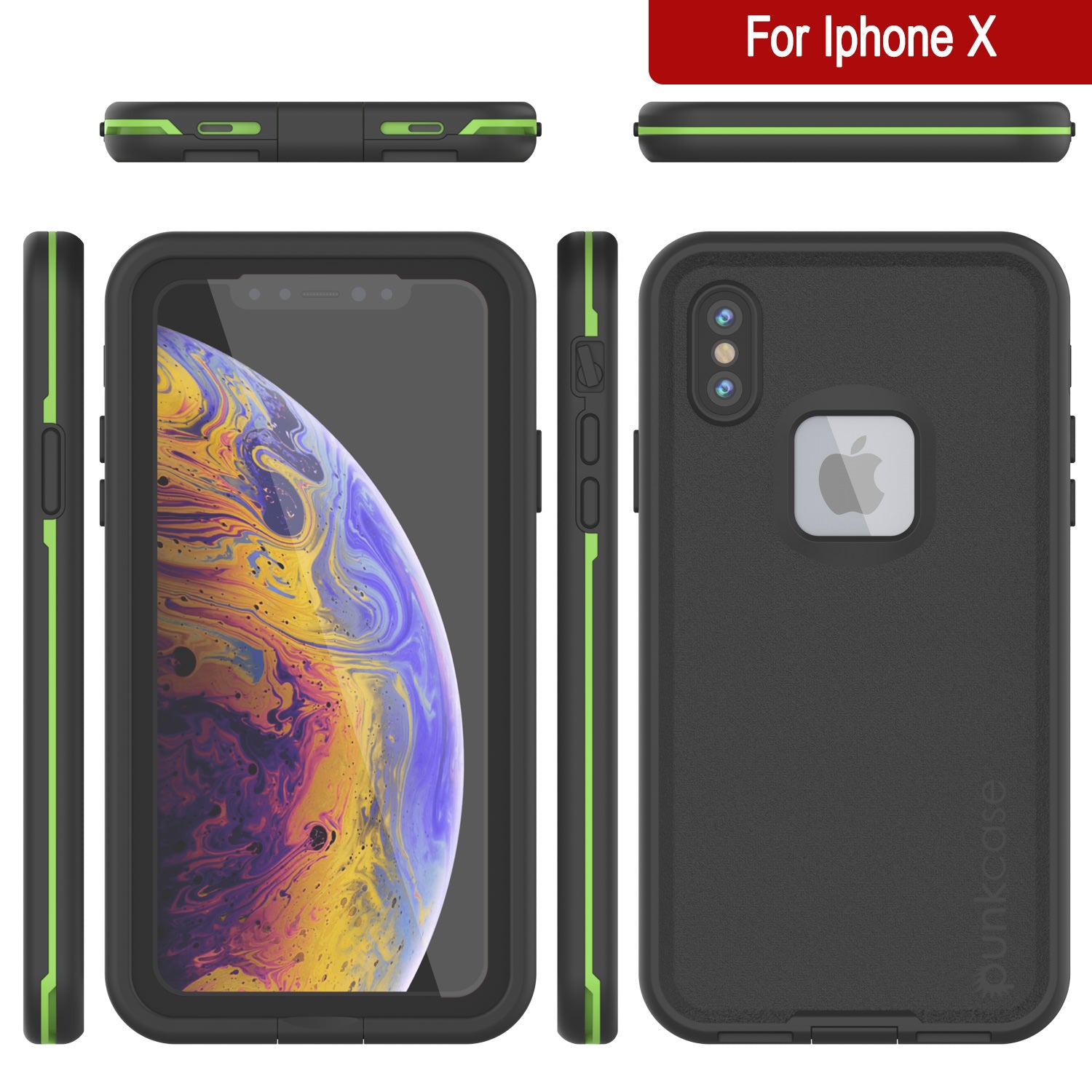 Punkcase iPhone X Waterproof Case [Aqua Series] Armor Cover [Black]
