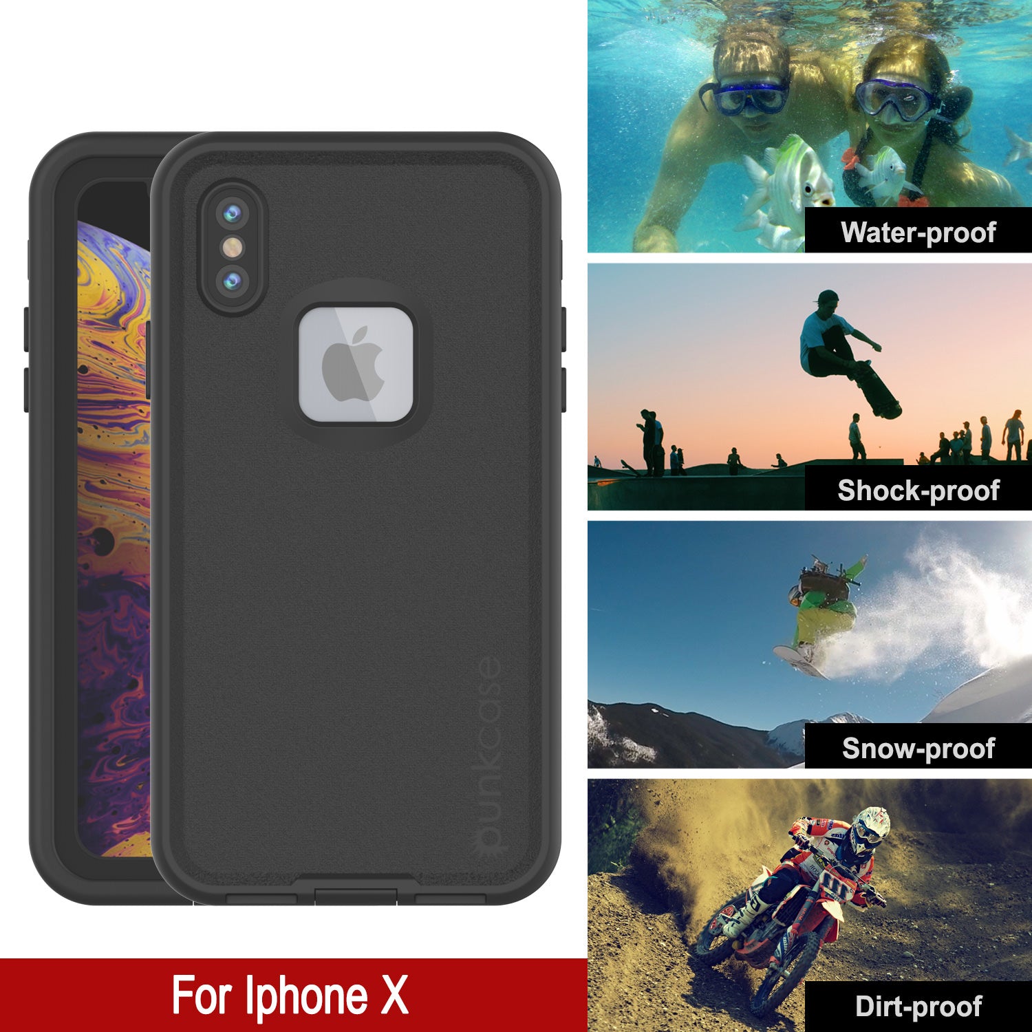 Punkcase iPhone X Waterproof Case [Aqua Series] Armor Cover [Black]