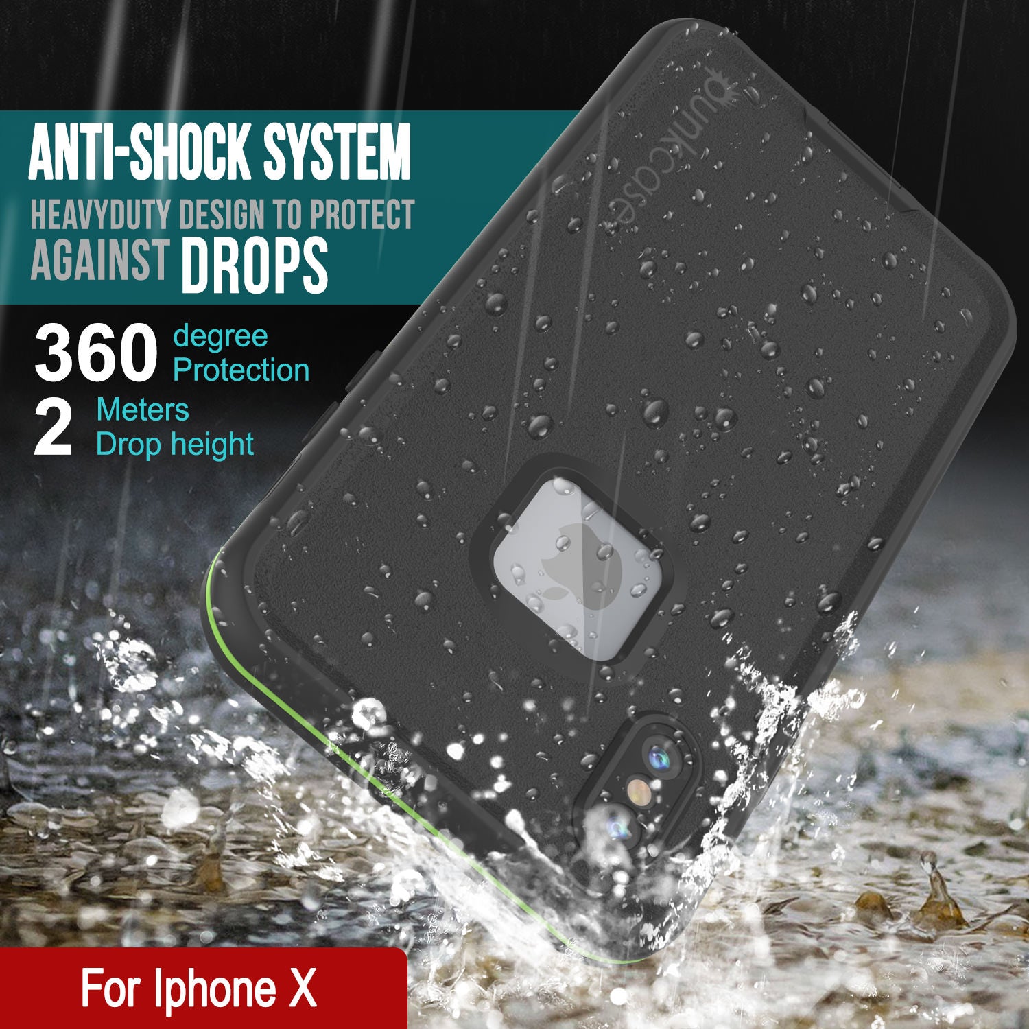 Punkcase iPhone X Waterproof Case [Aqua Series] Armor Cover [Black]