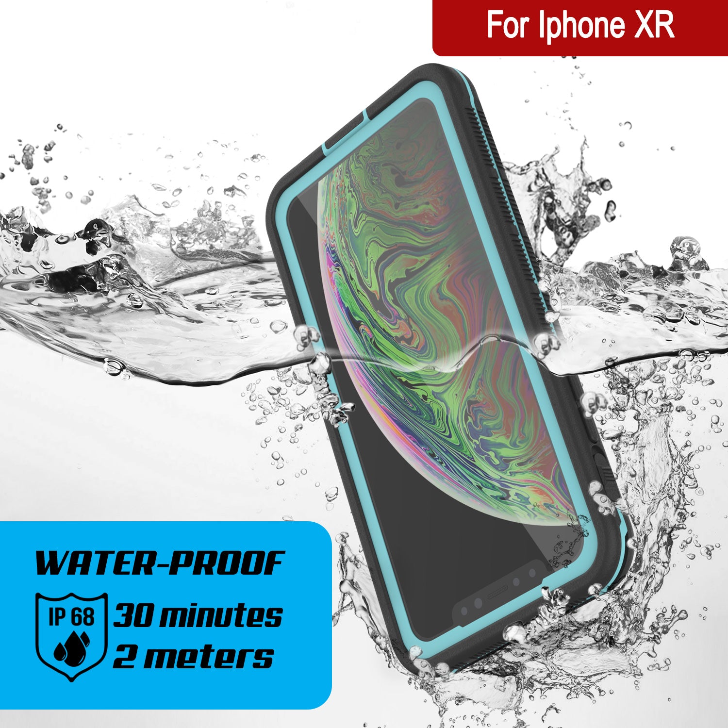 Punkcase iPhone XR Waterproof Case [Aqua Series] Armor Cover [Clear Teal] [Clear Back]