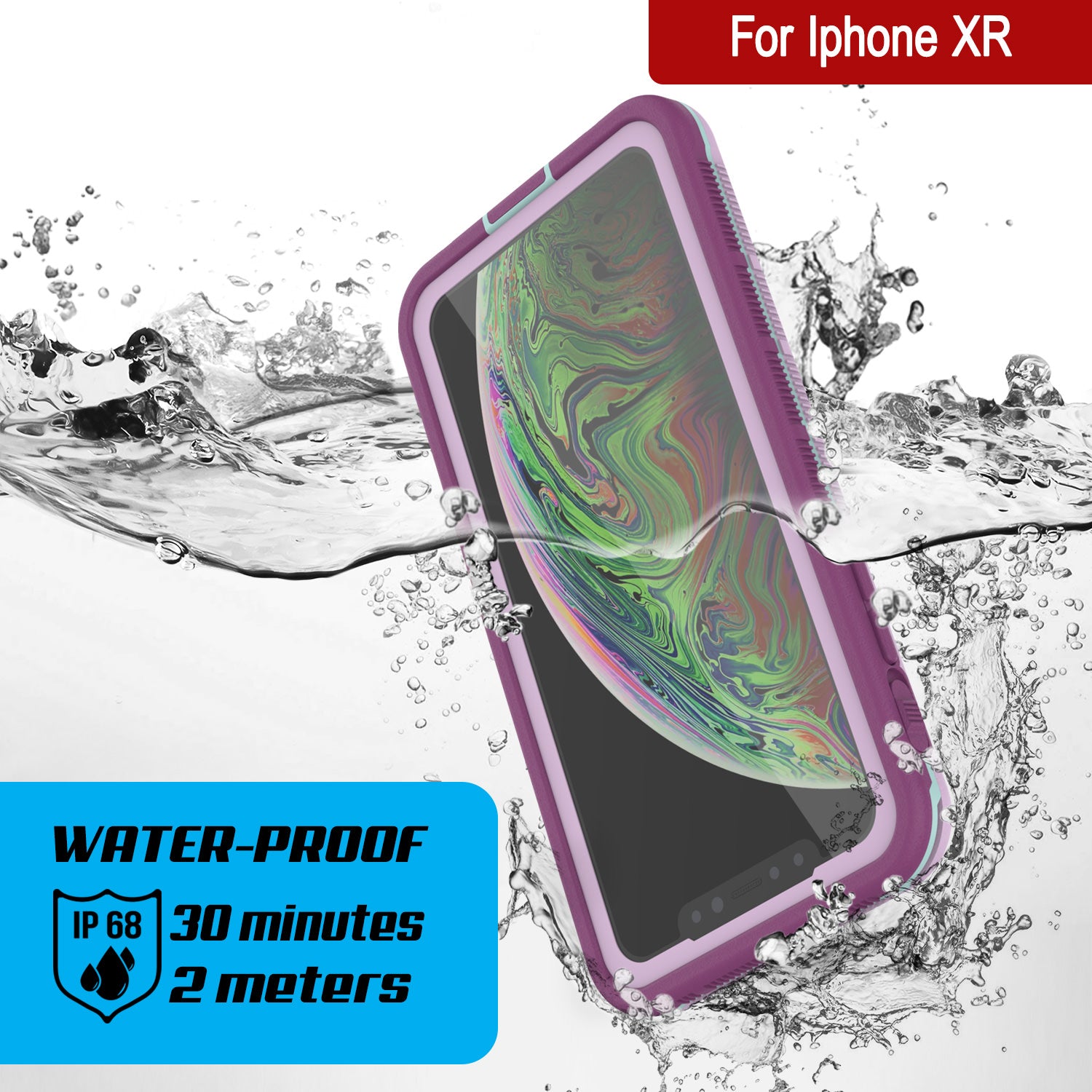 Punkcase iPhone XR Waterproof Case [Aqua Series] Armor Cover [Clear Purple] [Clear Back]
