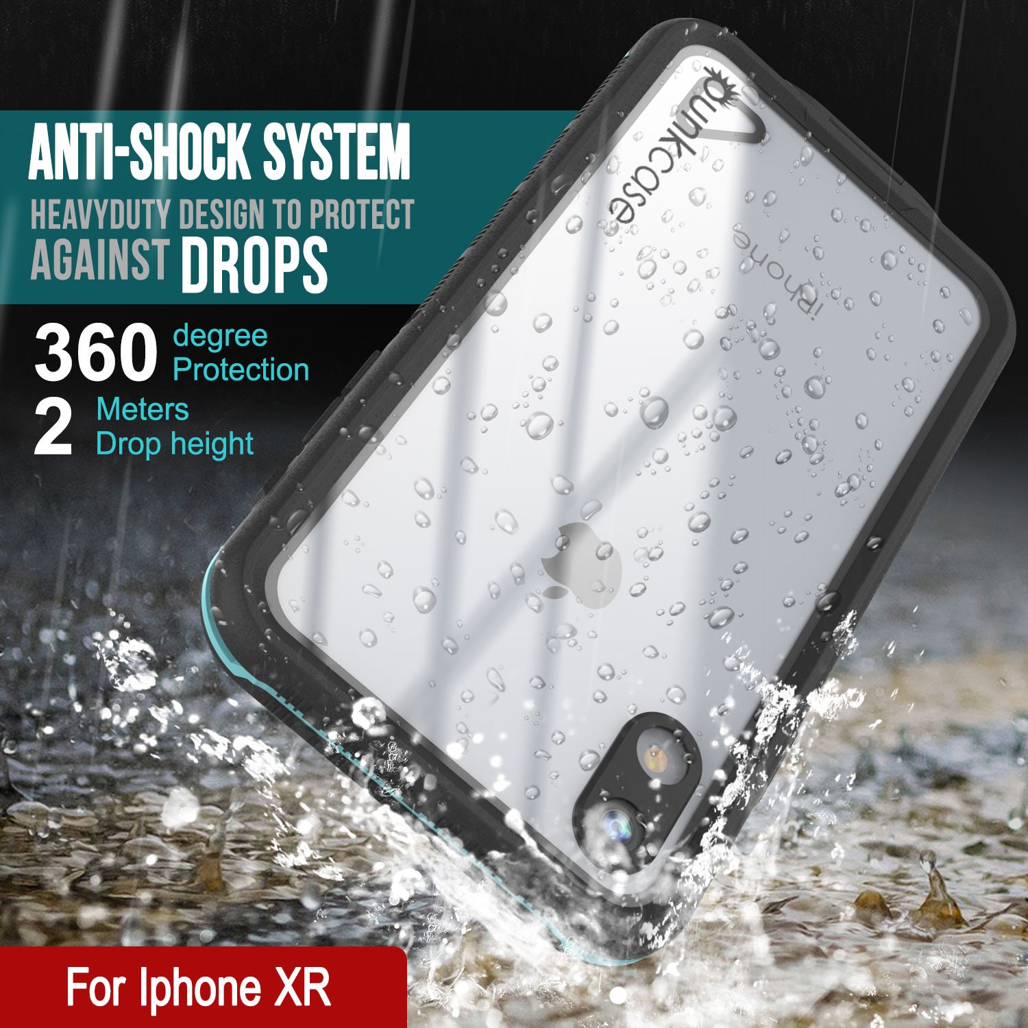 Punkcase iPhone XR Waterproof Case [Aqua Series] Armor Cover [Clear Teal] [Clear Back]