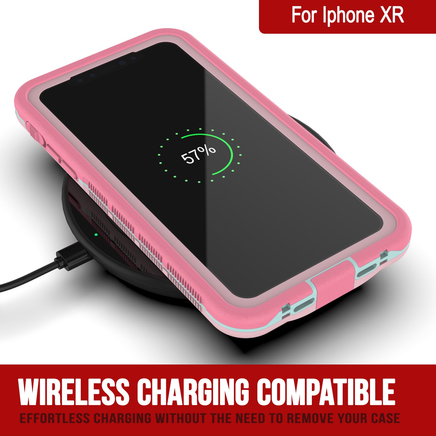 Punkcase iPhone XR Waterproof Case [Aqua Series] Armor Cover [Clear Pink] [Clear Back]