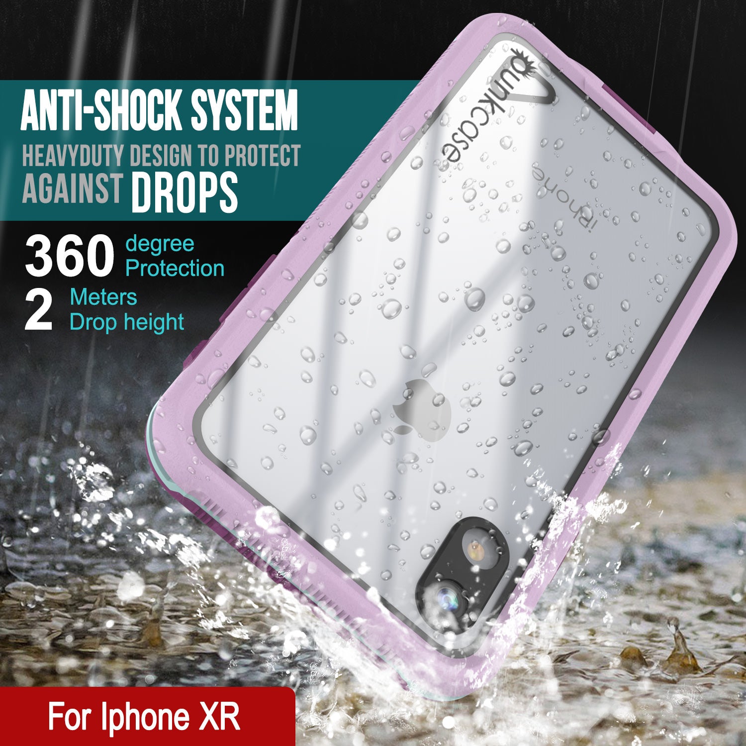 Punkcase iPhone XR Waterproof Case [Aqua Series] Armor Cover [Clear Purple] [Clear Back]