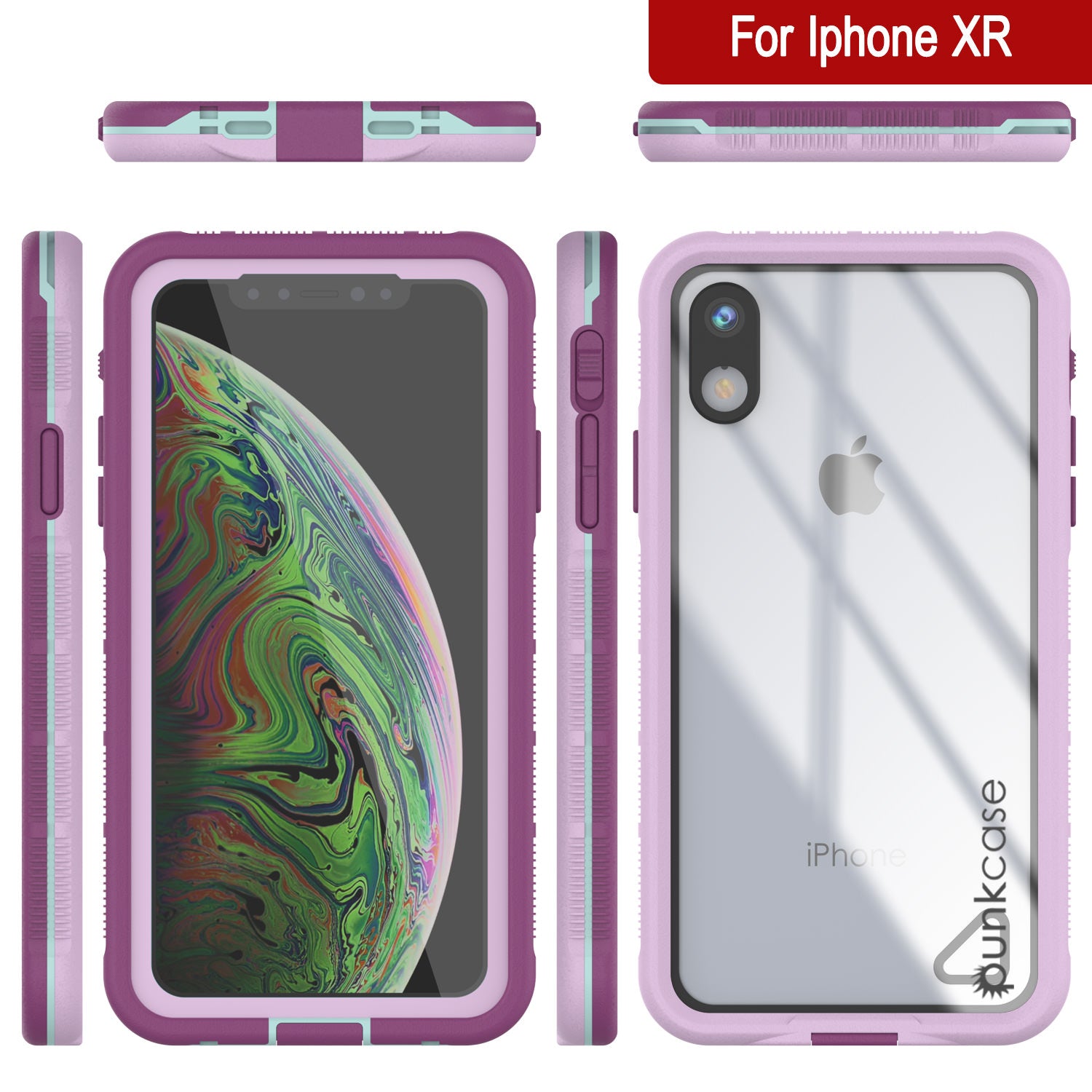 Punkcase iPhone XR Waterproof Case [Aqua Series] Armor Cover [Clear Purple] [Clear Back]