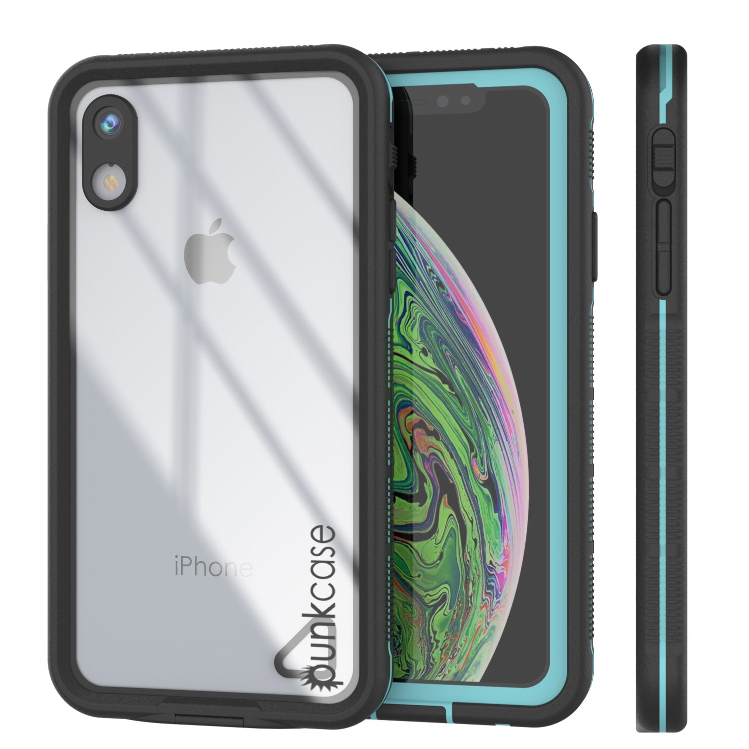 Punkcase iPhone XR Waterproof Case [Aqua Series] Armor Cover [Clear Teal] [Clear Back]
