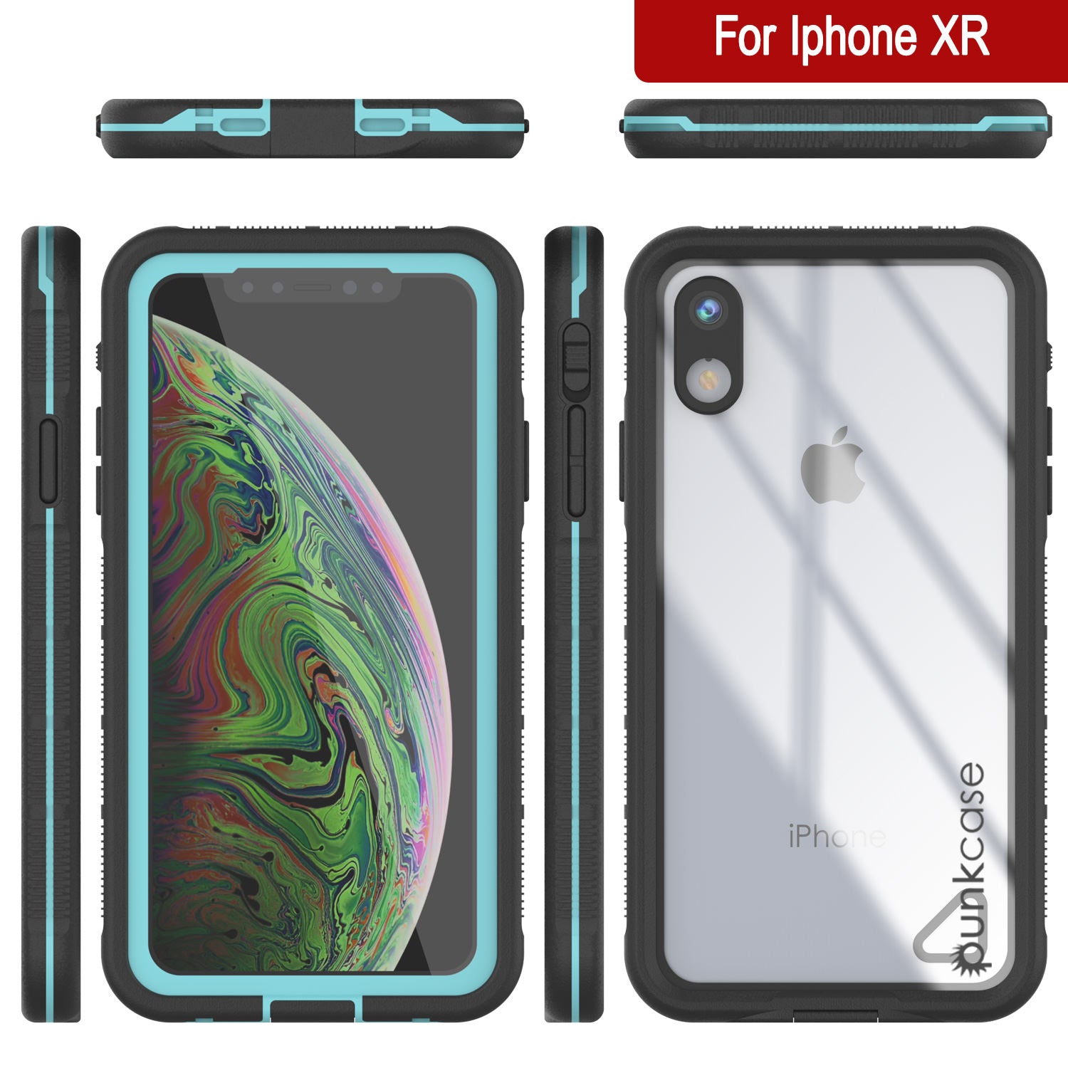 Punkcase iPhone XR Waterproof Case [Aqua Series] Armor Cover [Clear Teal] [Clear Back]