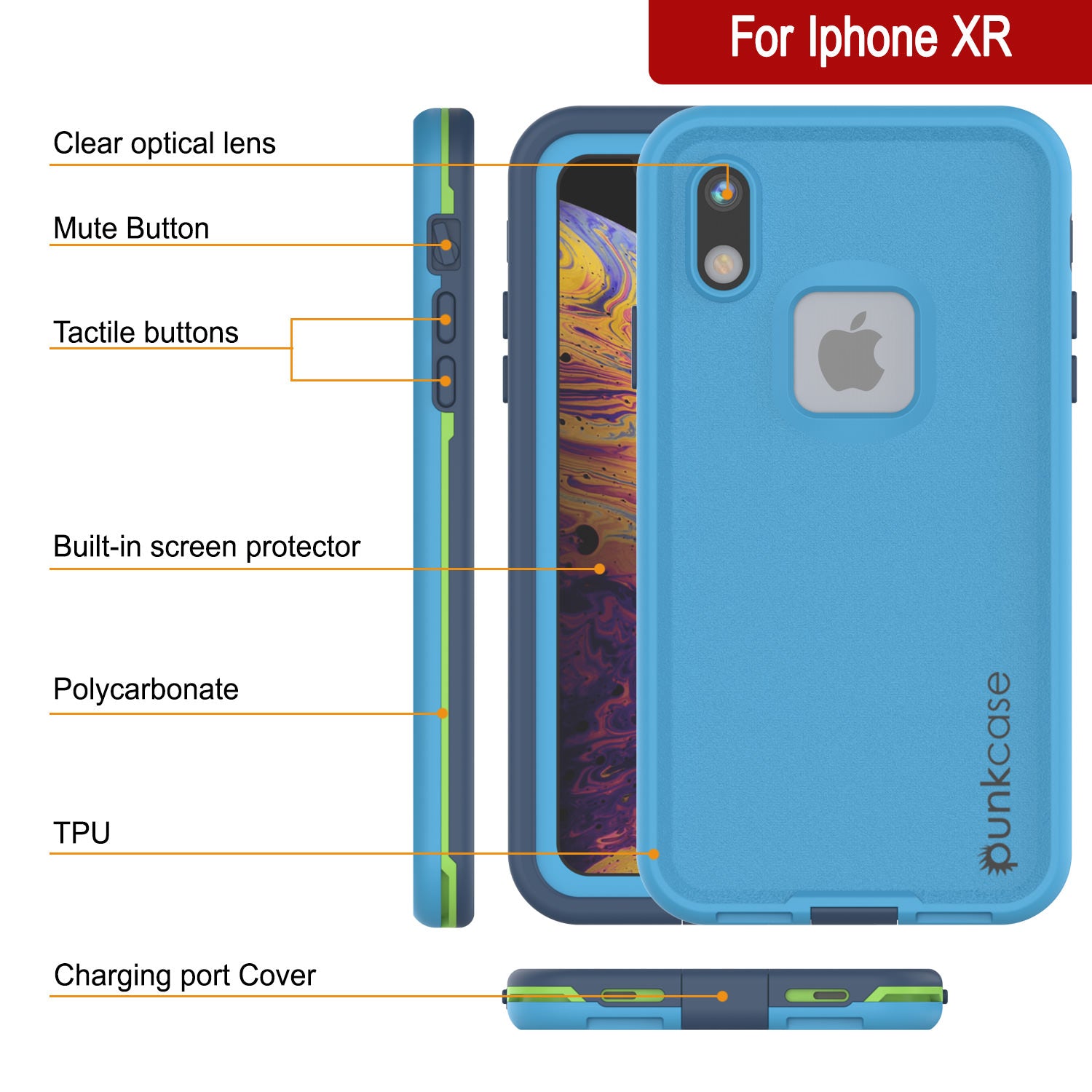 Punkcase iPhone XR Waterproof Case [Aqua Series] Armor Cover [Blue]