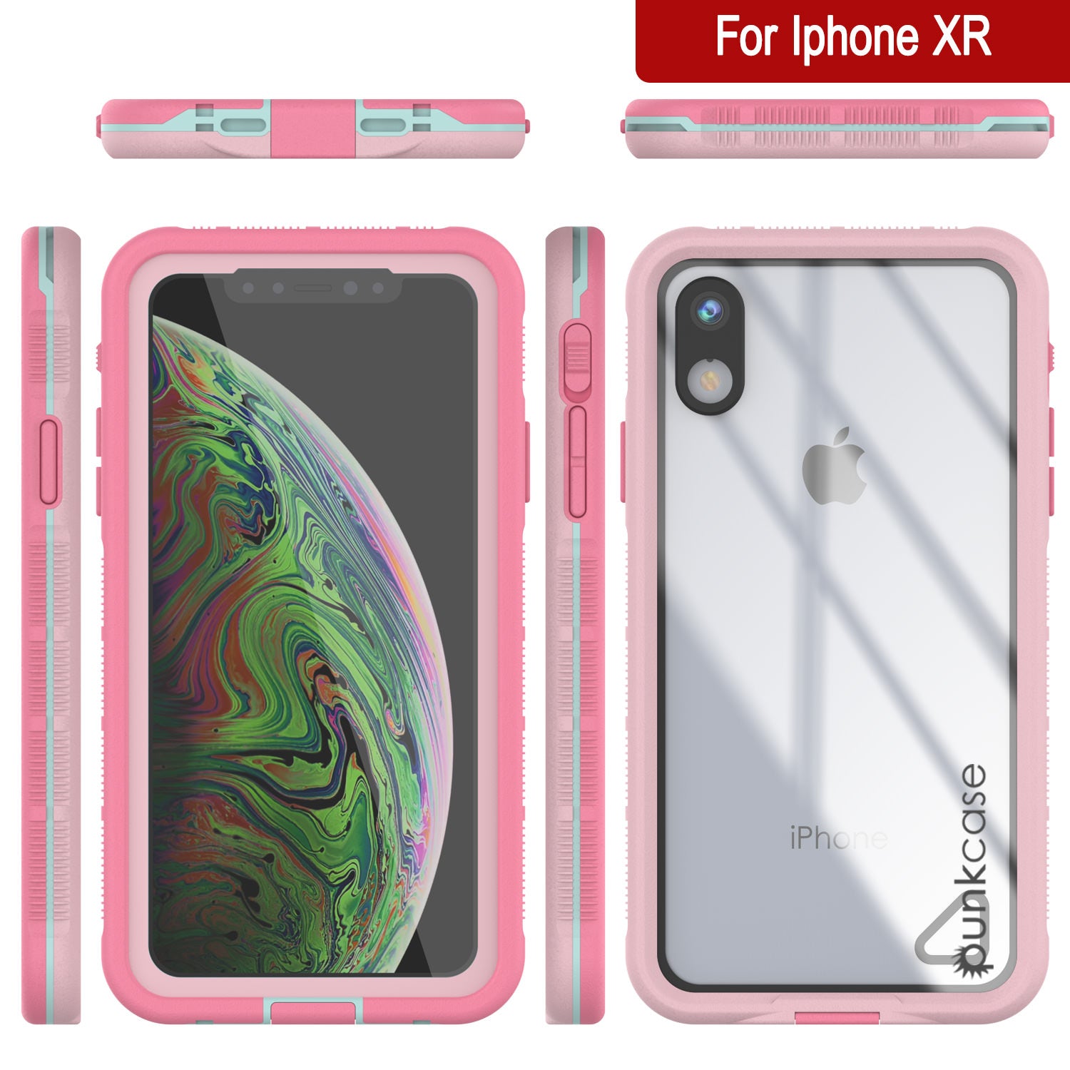 Punkcase iPhone XR Waterproof Case [Aqua Series] Armor Cover [Clear Pink] [Clear Back]