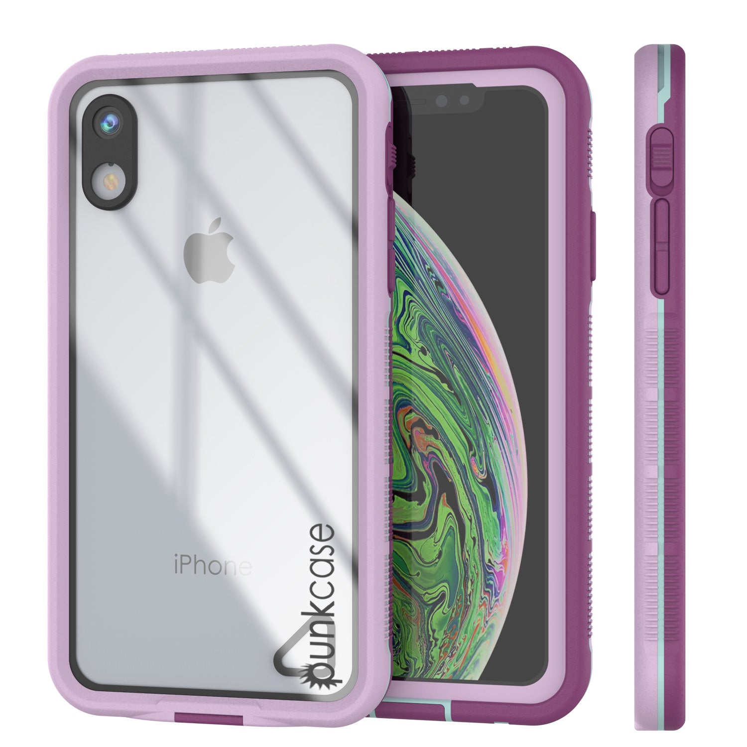 Punkcase iPhone XR Waterproof Case [Aqua Series] Armor Cover [Clear Purple] [Clear Back]