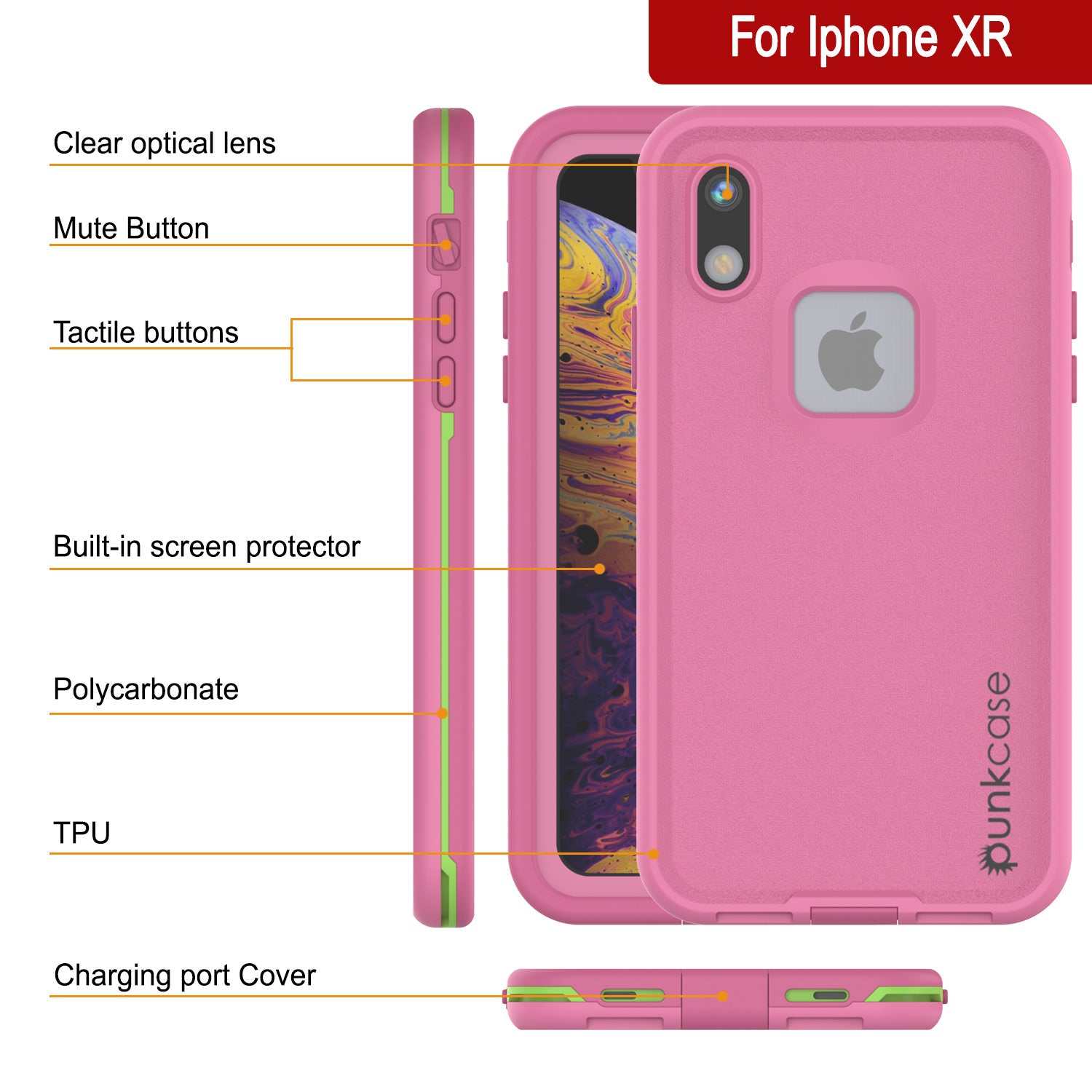 Punkcase iPhone XR Waterproof Case [Aqua Series] Armor Cover [Rose Red]