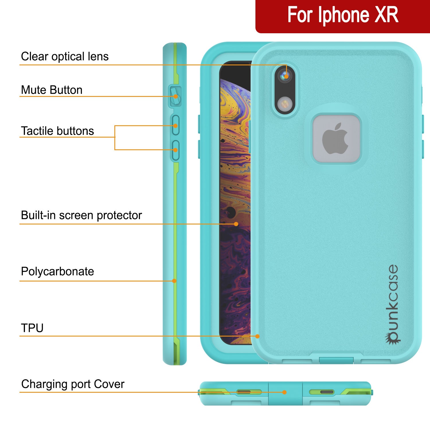 Punkcase iPhone XR Waterproof Case [Aqua Series] Armor Cover [Teal]