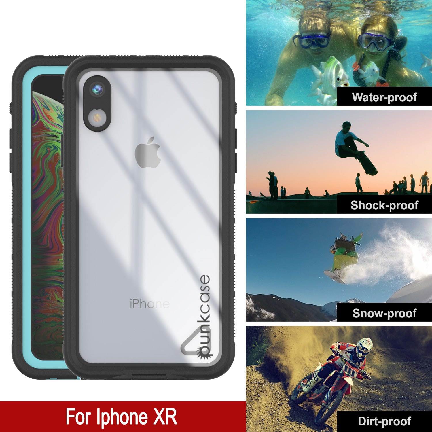 Punkcase iPhone XR Waterproof Case [Aqua Series] Armor Cover [Clear Teal] [Clear Back]