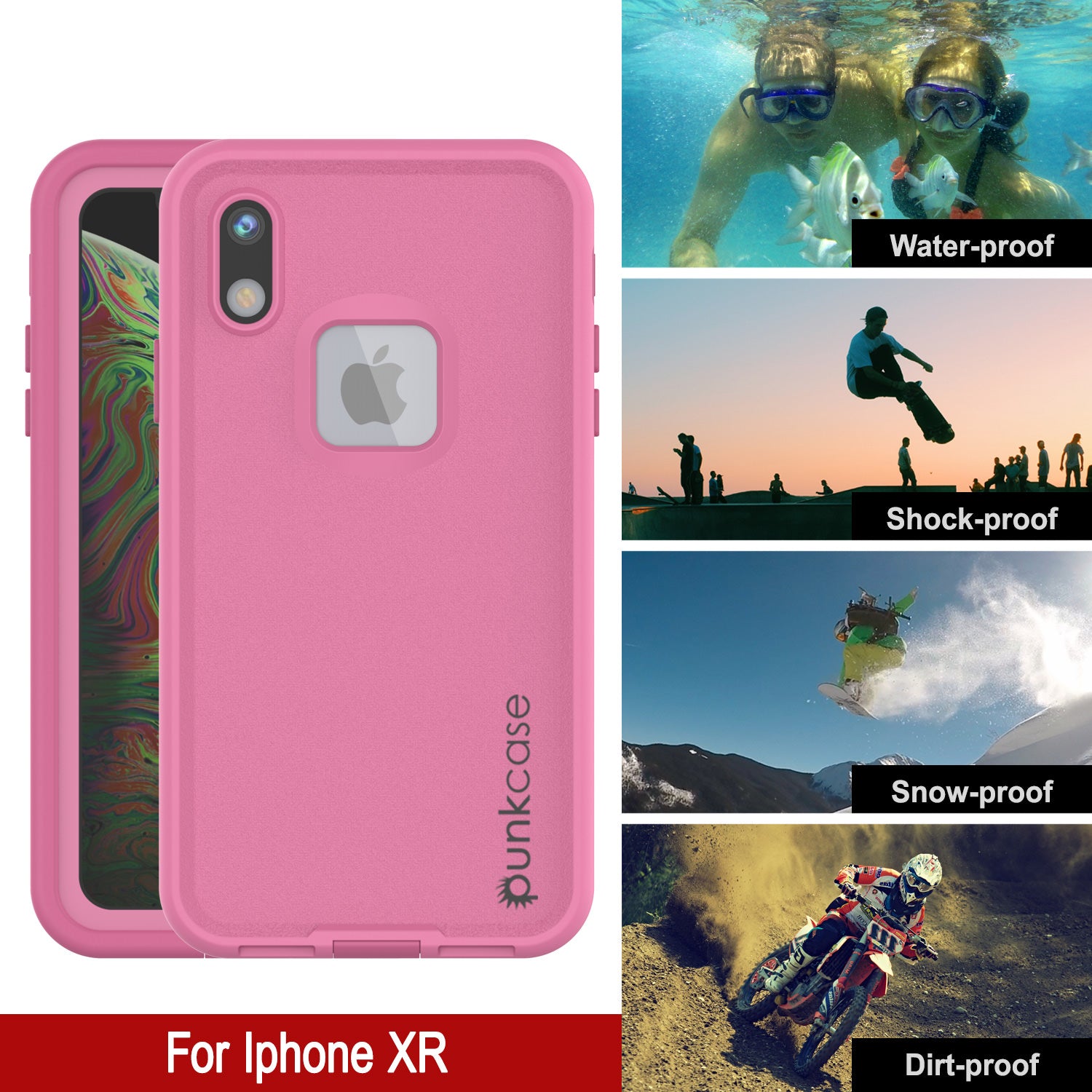 Punkcase iPhone XR Waterproof Case [Aqua Series] Armor Cover [Rose Red]