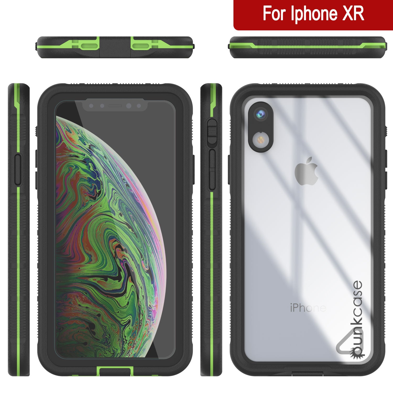 Punkcase iPhone XR Waterproof Case [Aqua Series] Armor Cover [Clear Black] [Clear Back]