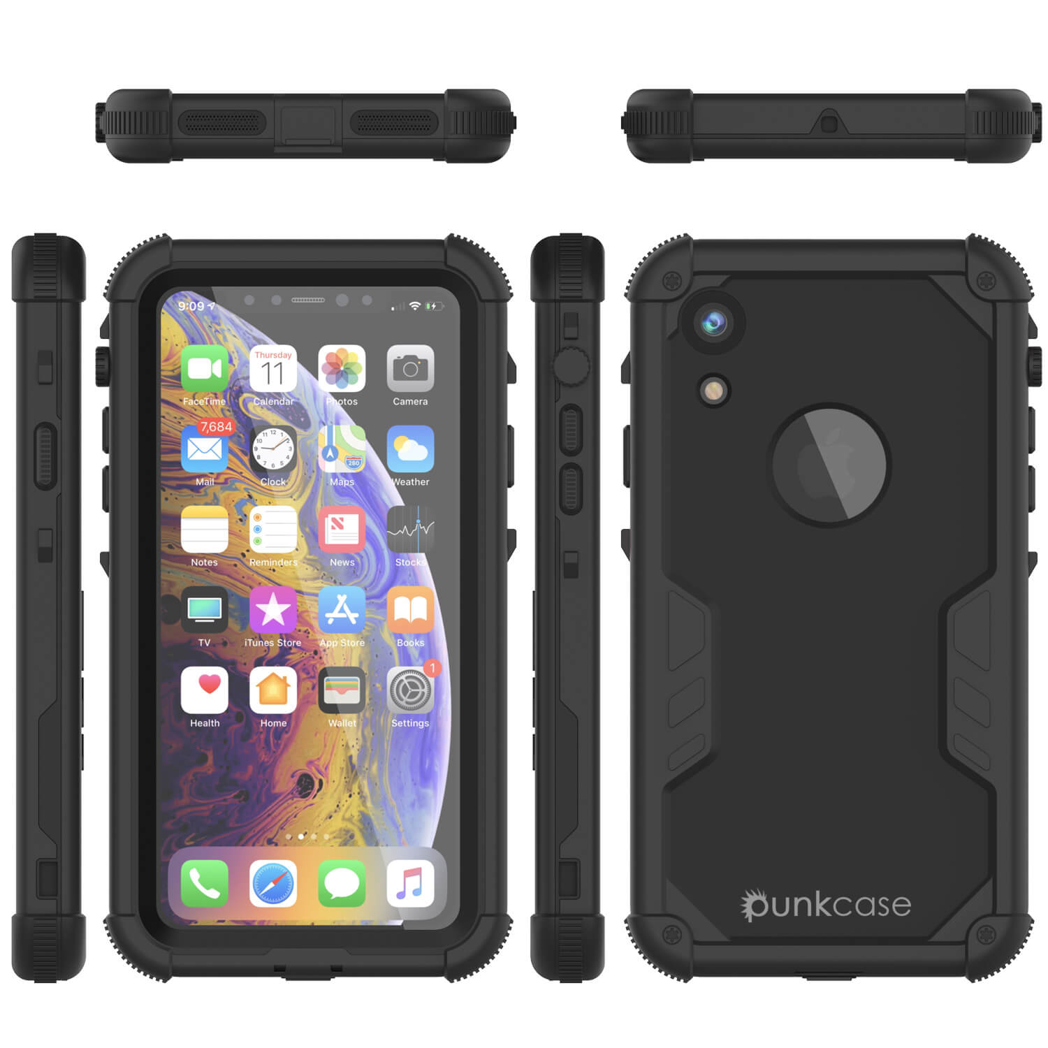 iPhone XR Waterproof Case, Punkcase [Navy Seal Extreme Series] Armor Cover W/ Built In Screen Protector [Black]